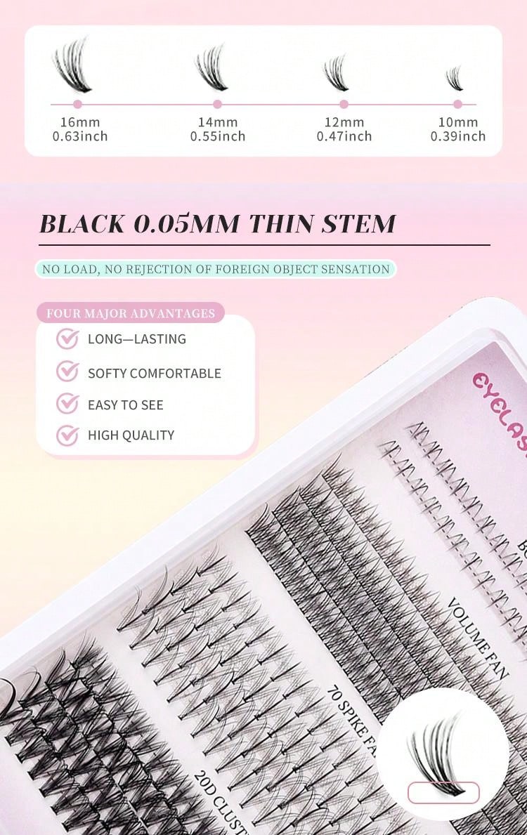 360 Clusters Of Professional Fine-Stemmed False Eyelashes, Thick And Natural With High Quality, 5-16mm Upper Eyelashes And Lower Eyelashes.