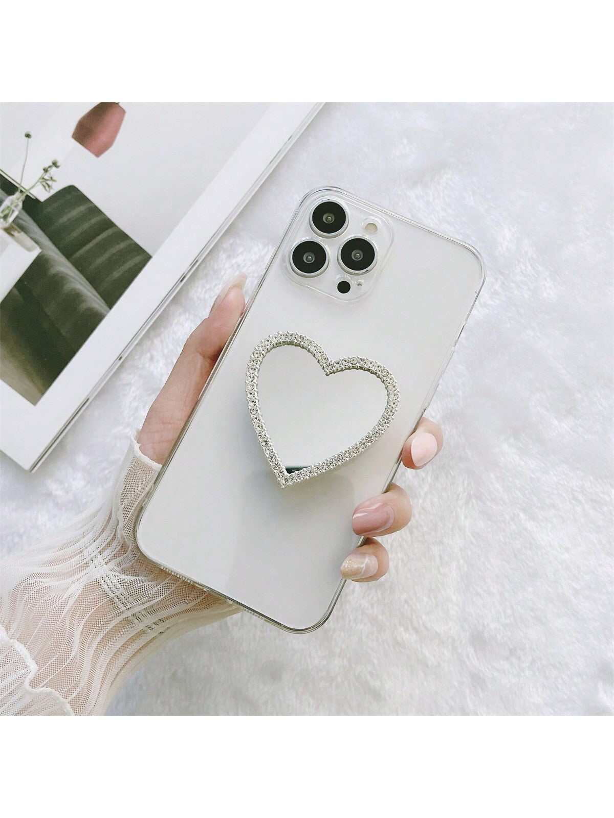 Metal Mobile Phone Airbag Desktop Stand Back Sticker Retractable Love Mirror Sticker Portable Make-Up Mirror