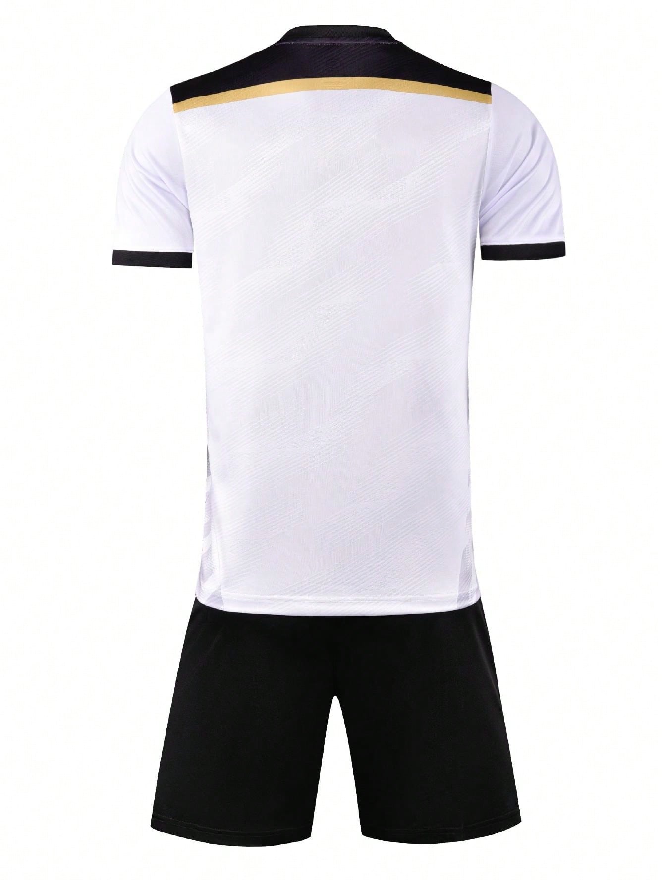 2pcs/Set Summer Soccer Training / Running Sports Outfit, Geometric Stripe Breathable Short Sleeve T-Shirt