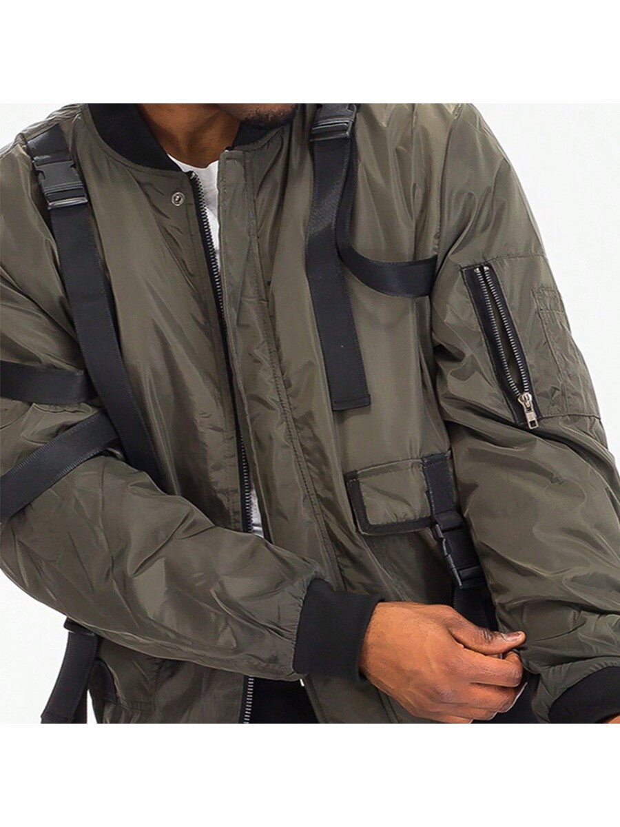 Mens Tactical Zip Up Bomber Jacket Streetwear Padded Outerwear Zip Up Coat
