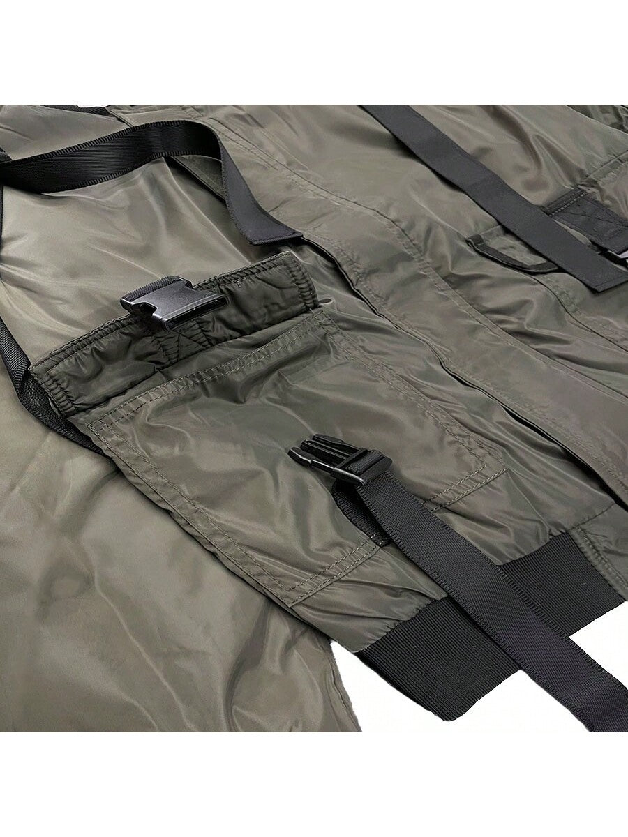 Mens Tactical Zip Up Bomber Jacket Streetwear Padded Outerwear Zip Up Coat