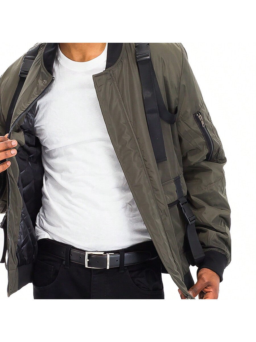 Mens Tactical Zip Up Bomber Jacket Streetwear Padded Outerwear Zip Up Coat