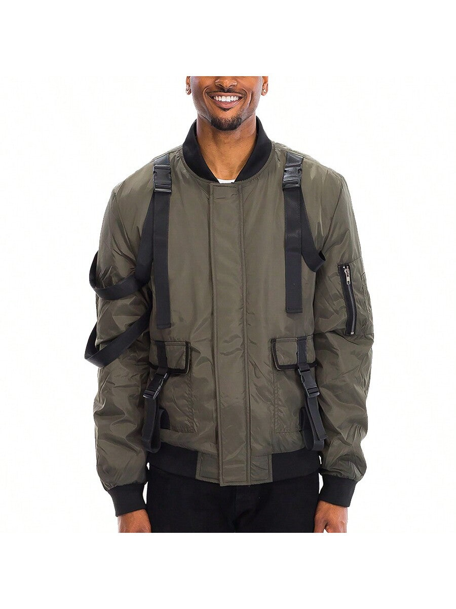 Mens Tactical Zip Up Bomber Jacket Streetwear Padded Outerwear Zip Up Coat