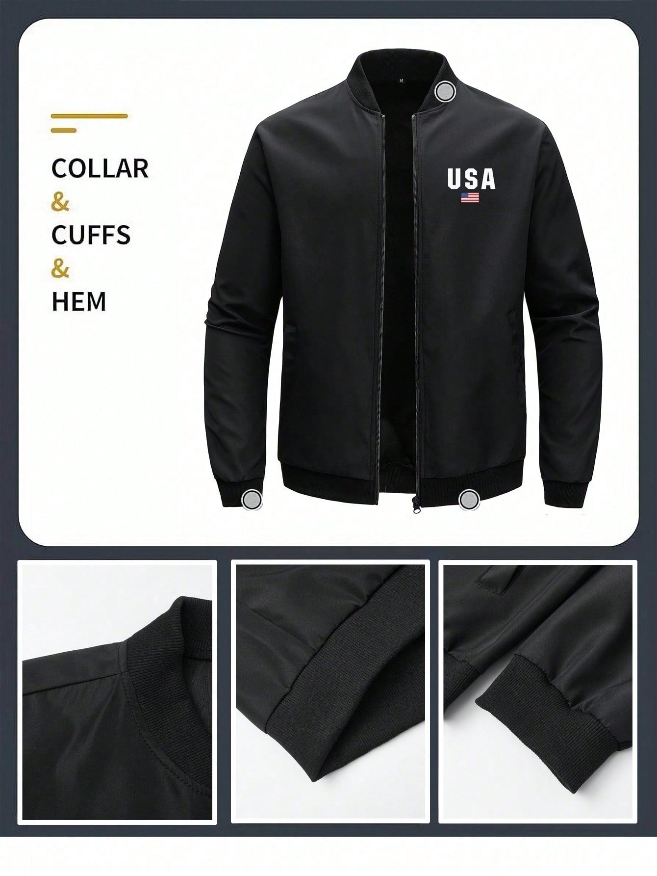 Boyfriend Style Men's Casual Stand Collar Zipper Pocket Baseball Outdoor Sports Jacket