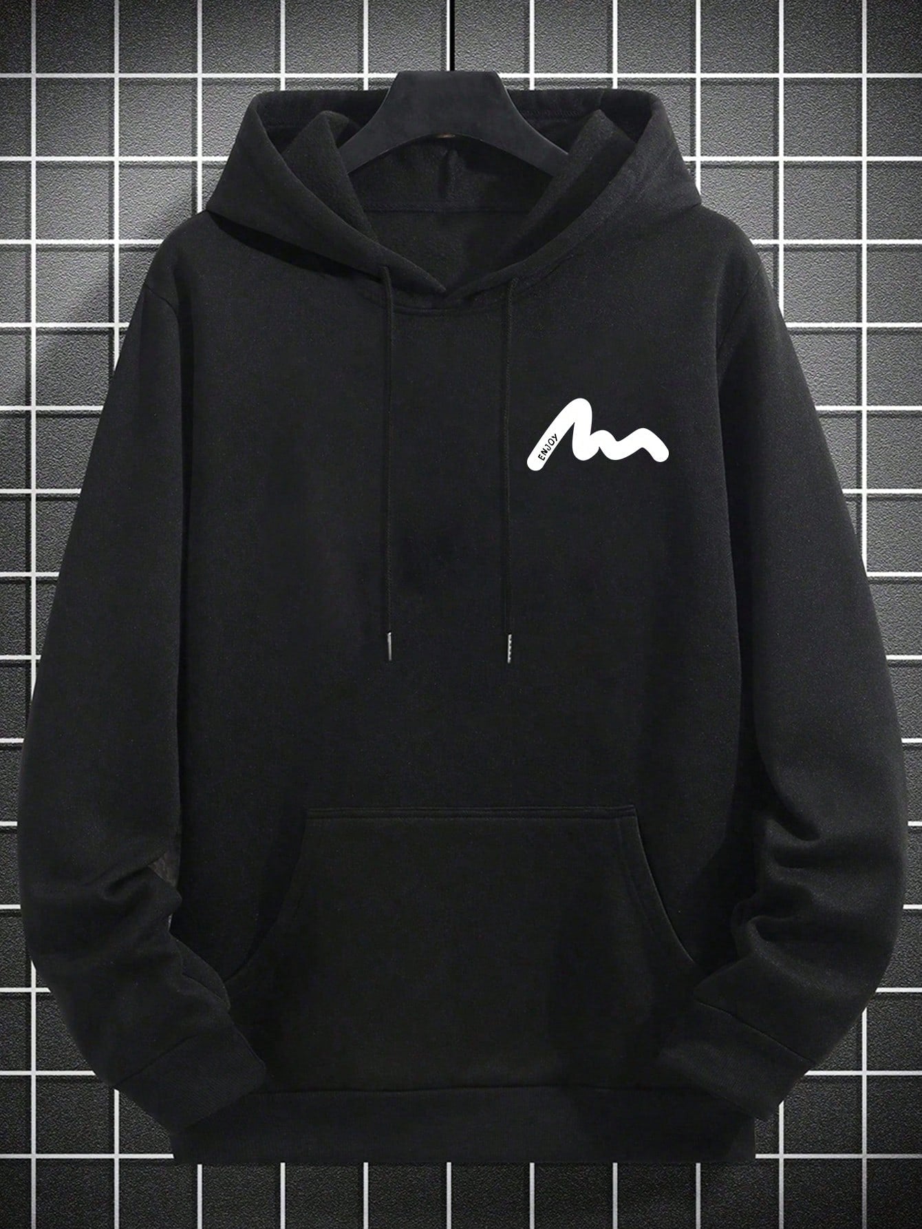 Men's Pullover Hoodie With Drawstring, Loose Fit Text Print Design