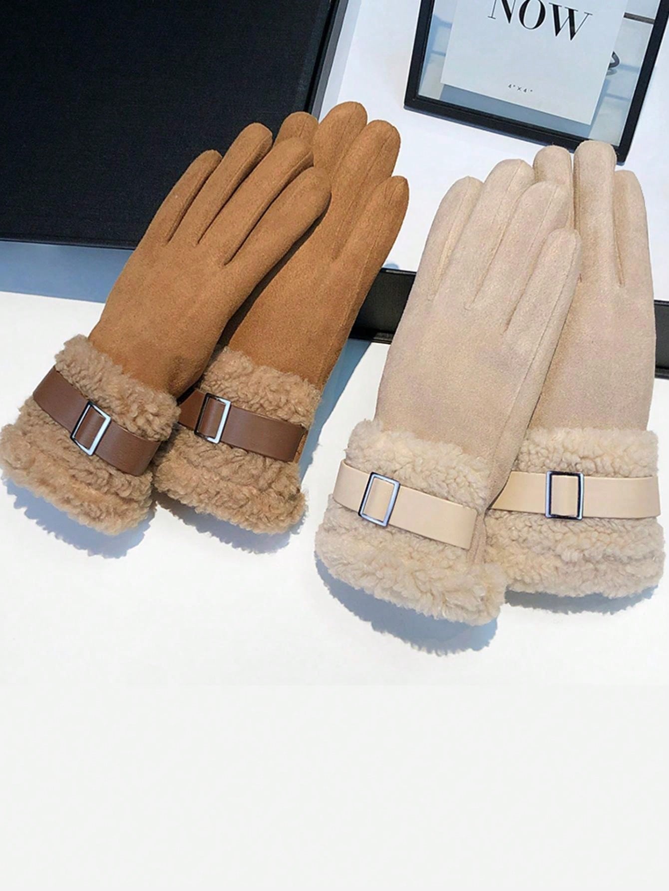 Women's Winter Gloves, Fleece Lined Thick Warm Touchscreen Windproof Waterproof Suede Outdoor Ski Snow Gloves With Sherpa Lining