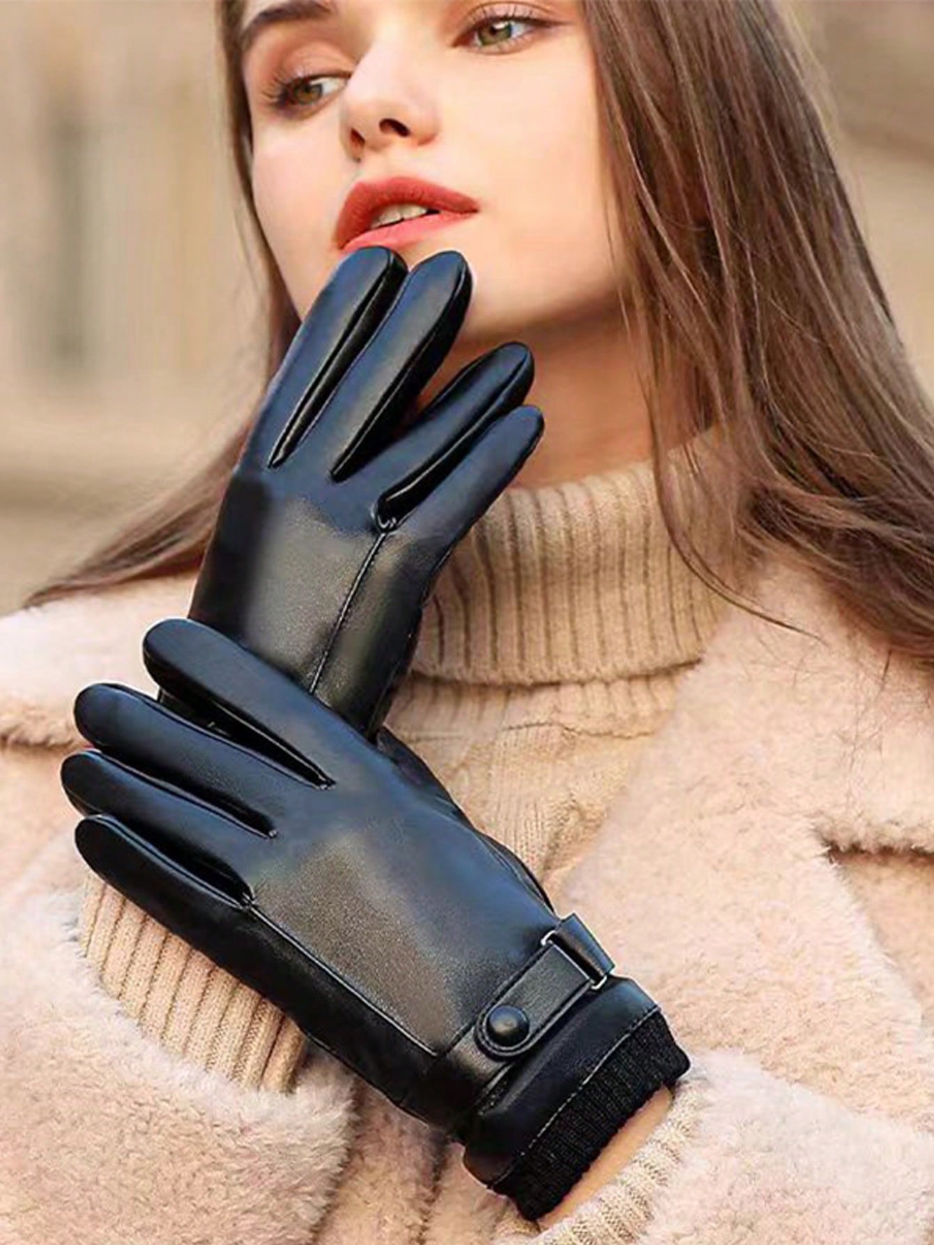 Women Winter Warm Fleece Lined Windproof Touchscreen Gloves For Motorcycle Cycling