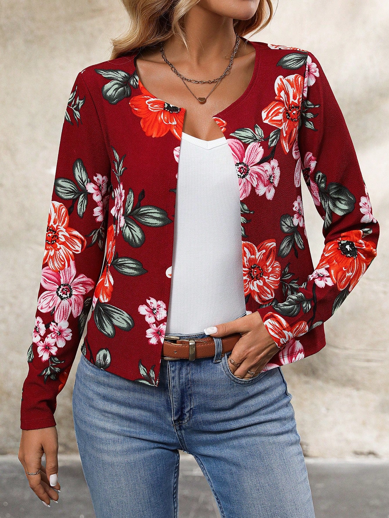 Clasi Women's Floral Print Long Sleeve Jacket