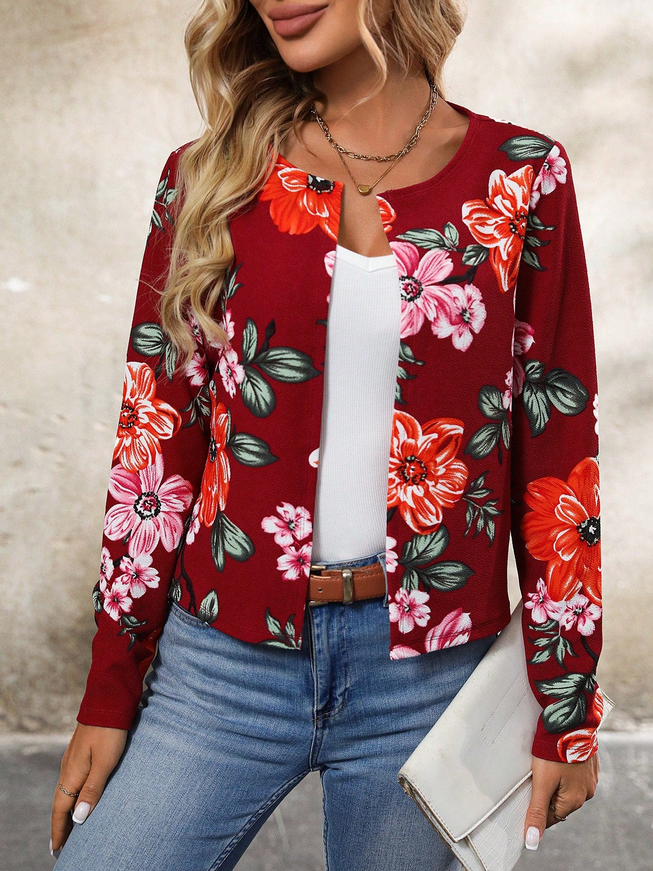 Clasi Women's Floral Print Long Sleeve Jacket