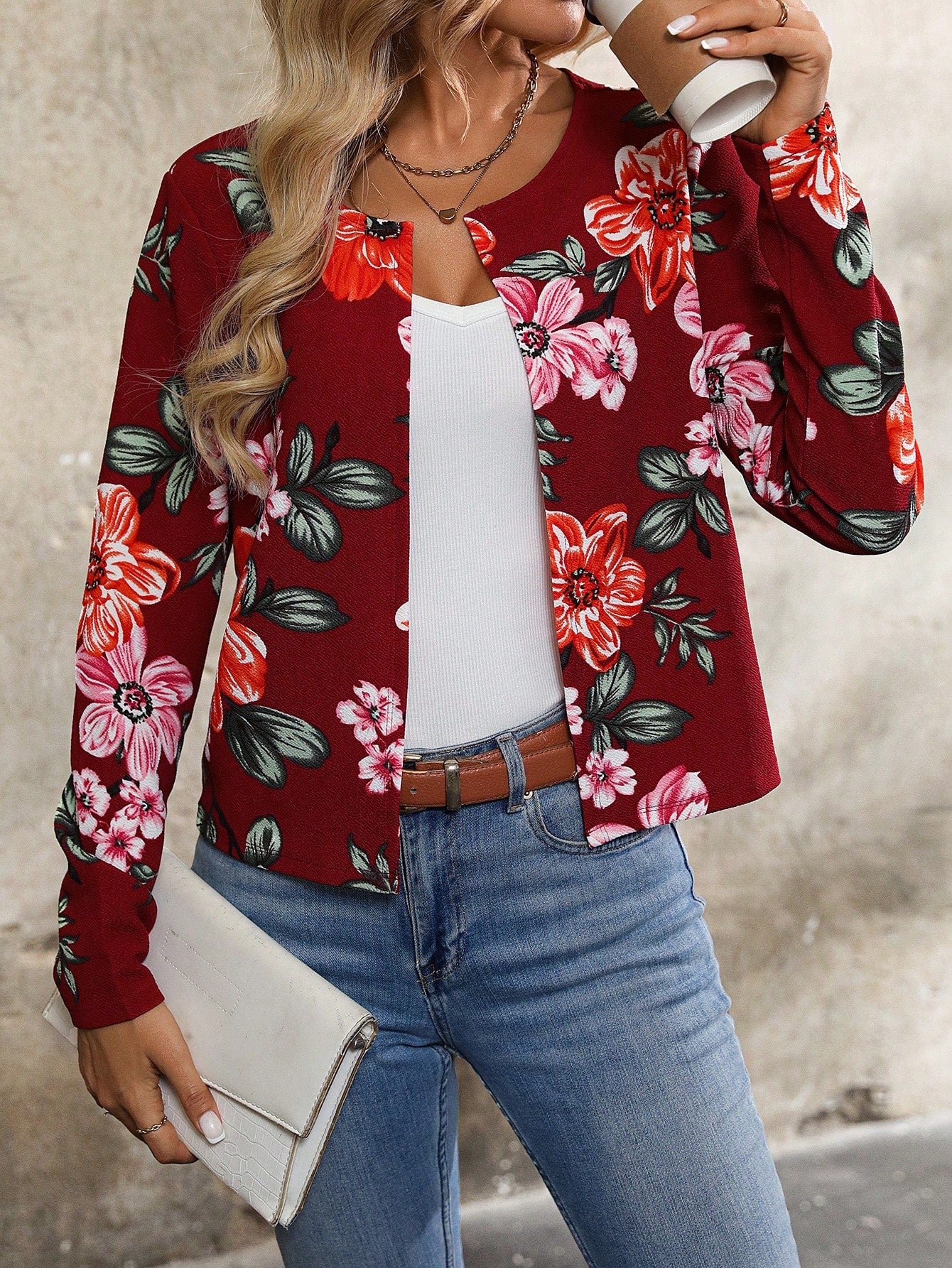 Clasi Women's Floral Print Long Sleeve Jacket