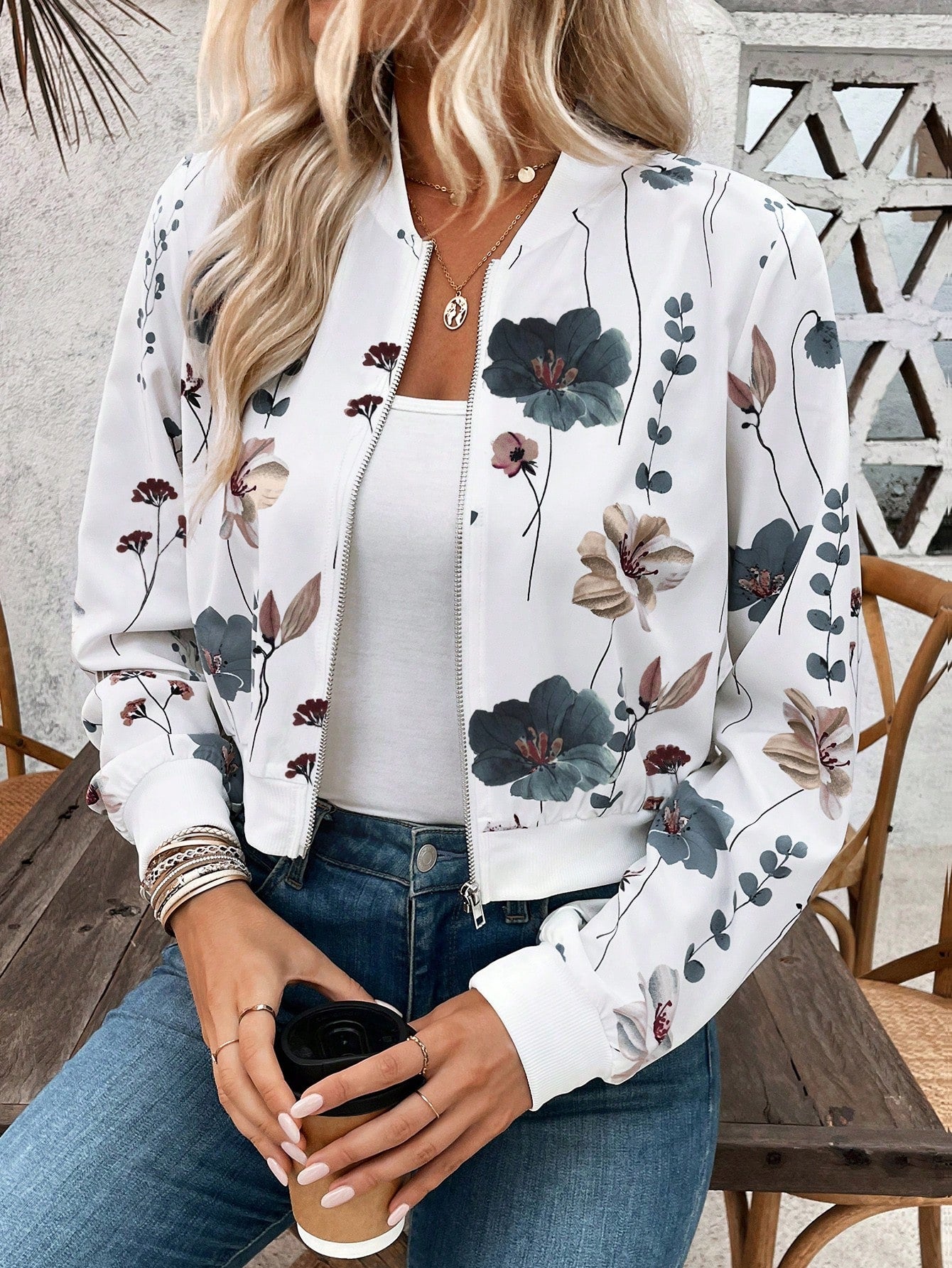 LUNE Zipper Printed Summer Women's Short Jacket