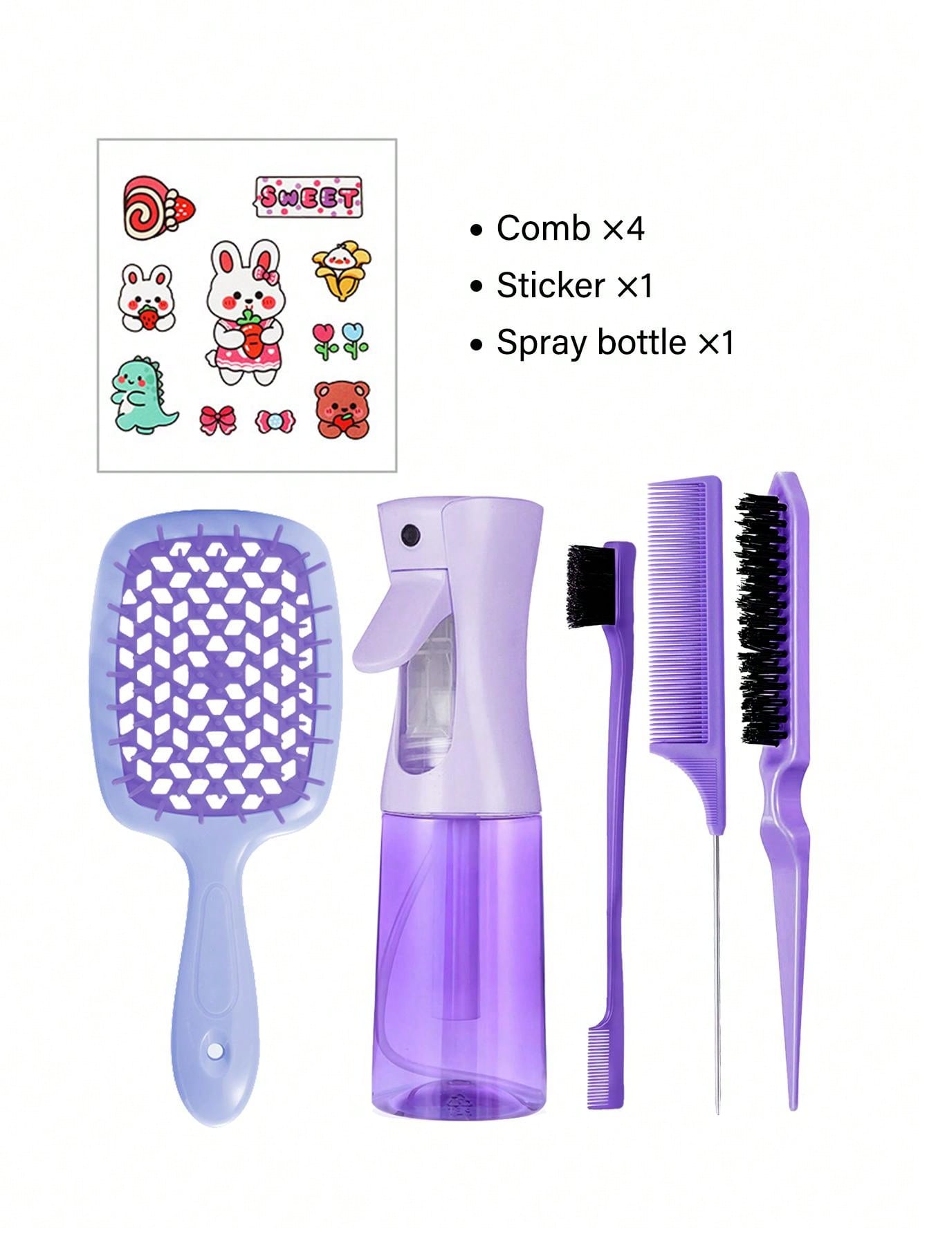 6pcs/Set Hair Styling Tools Set, Hollow Out Detangling Hair Comb, Rat Tail Comb, Teasing Hair Brush, Edge Control Hair Brush, Hairdressing Spray Bottle,Hair Clips,Hair Accessaries,Women Valentine Gift Birthday Boyfriend Girlfriend