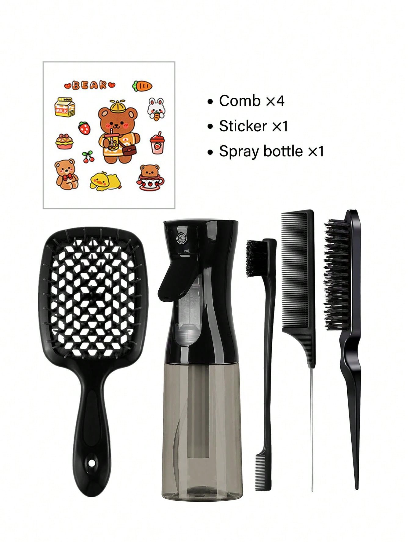 6pcs/Set Hair Styling Tools Set, Hollow Out Detangling Hair Comb, Rat Tail Comb, Teasing Hair Brush, Edge Control Hair Brush, Hairdressing Spray Bottle,Hair Clips,Hair Accessaries,Women Valentine Gift Birthday Boyfriend Girlfriend