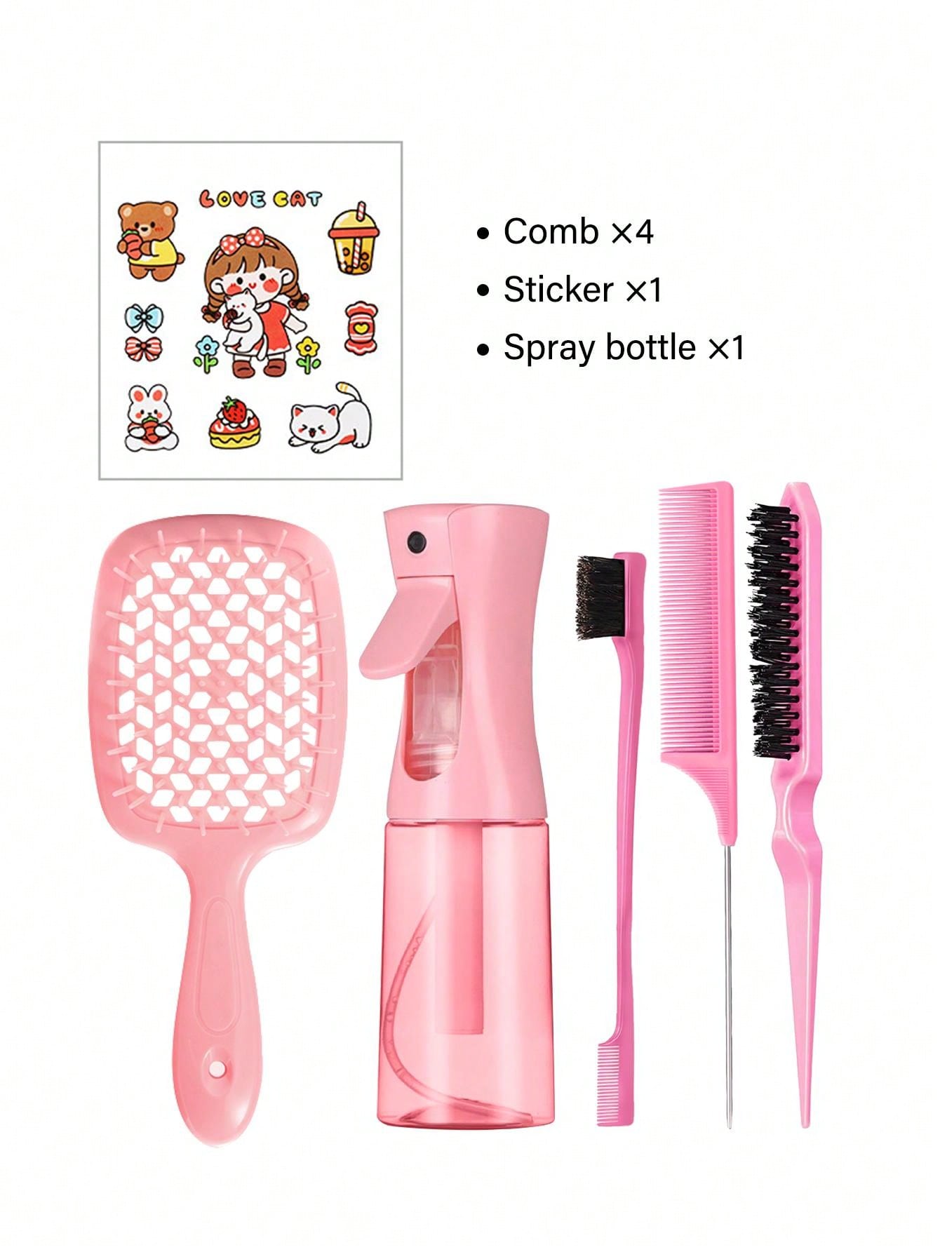 6pcs/Set Hair Styling Tools Set, Hollow Out Detangling Hair Comb, Rat Tail Comb, Teasing Hair Brush, Edge Control Hair Brush, Hairdressing Spray Bottle,Hair Clips,Hair Accessaries,Women Valentine Gift Birthday Boyfriend Girlfriend