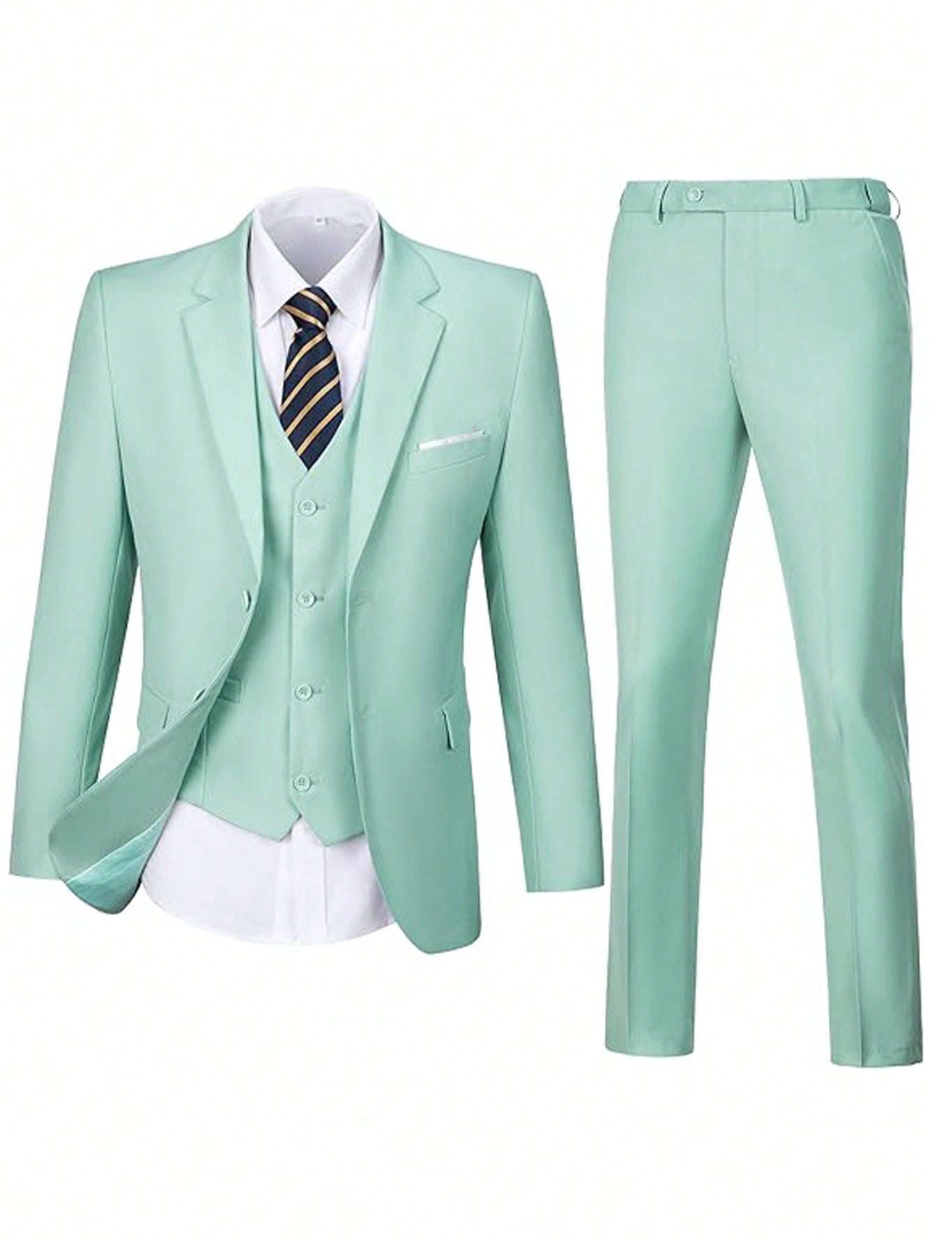 Adult Men's Three-Piece Suit Jacket Trousers Vest