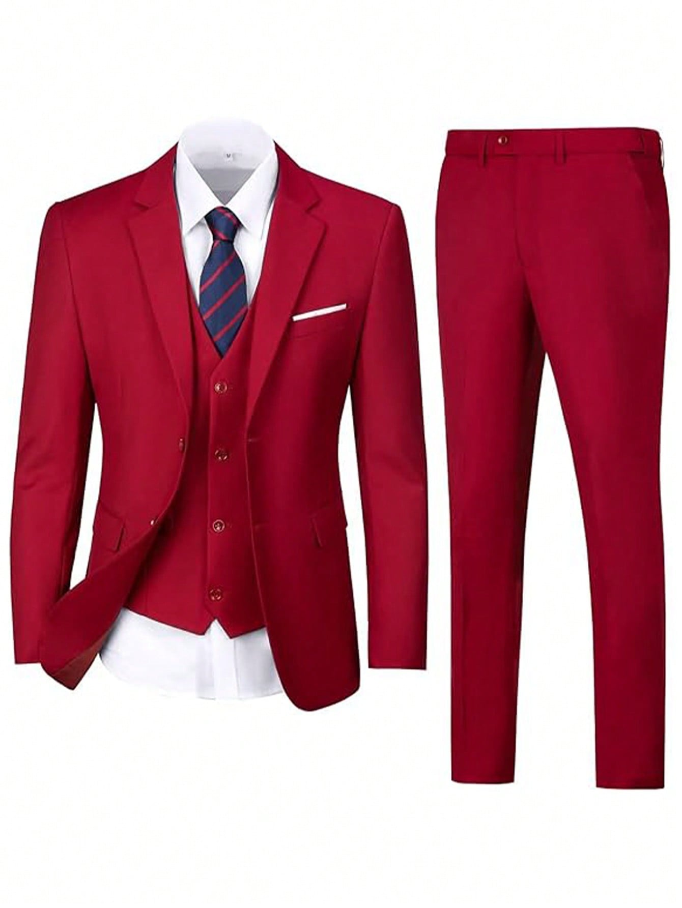 Adult Men's Three-Piece Suit Jacket Trousers Vest