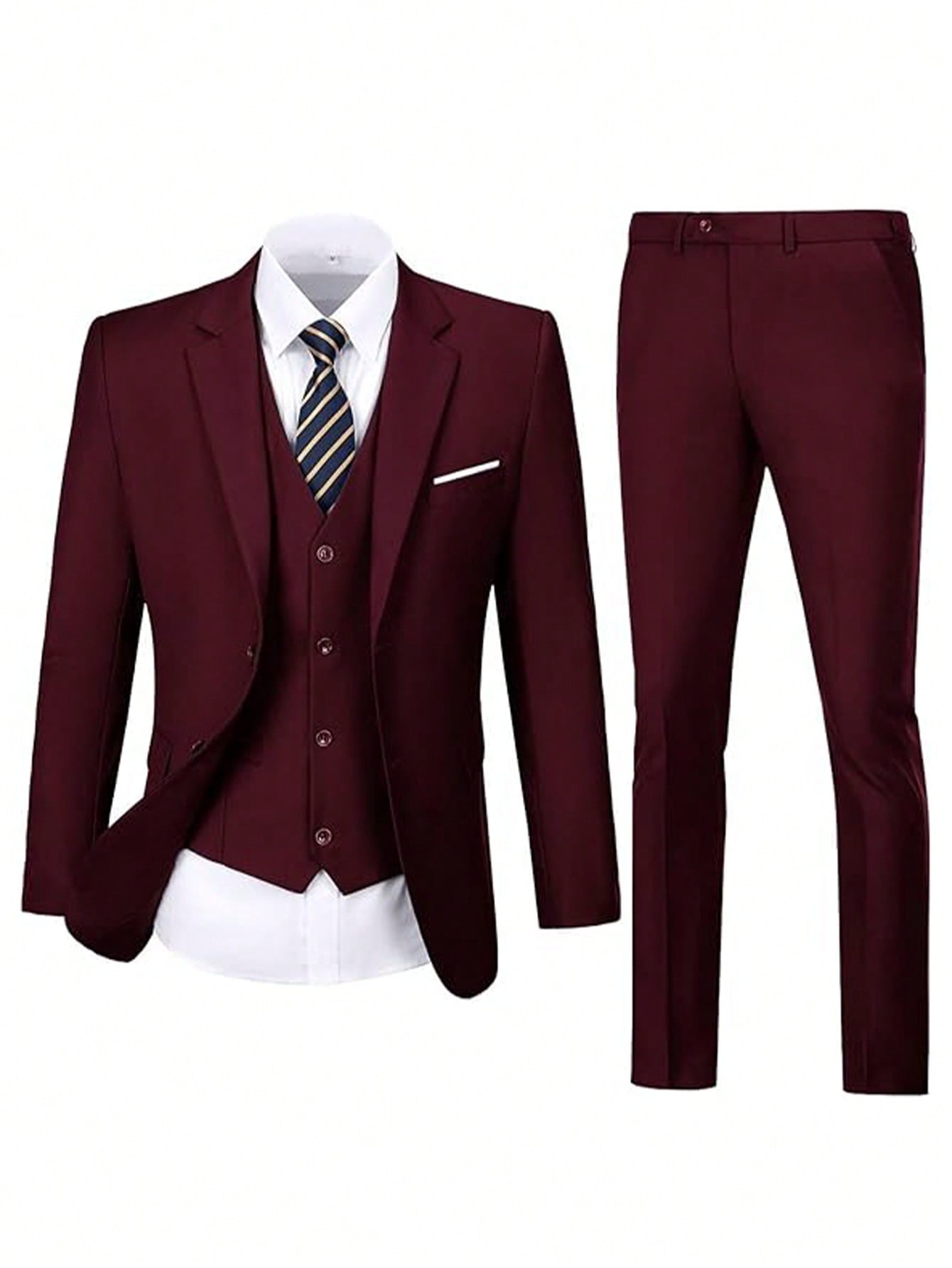 Adult Men's Three-Piece Suit Jacket Trousers Vest