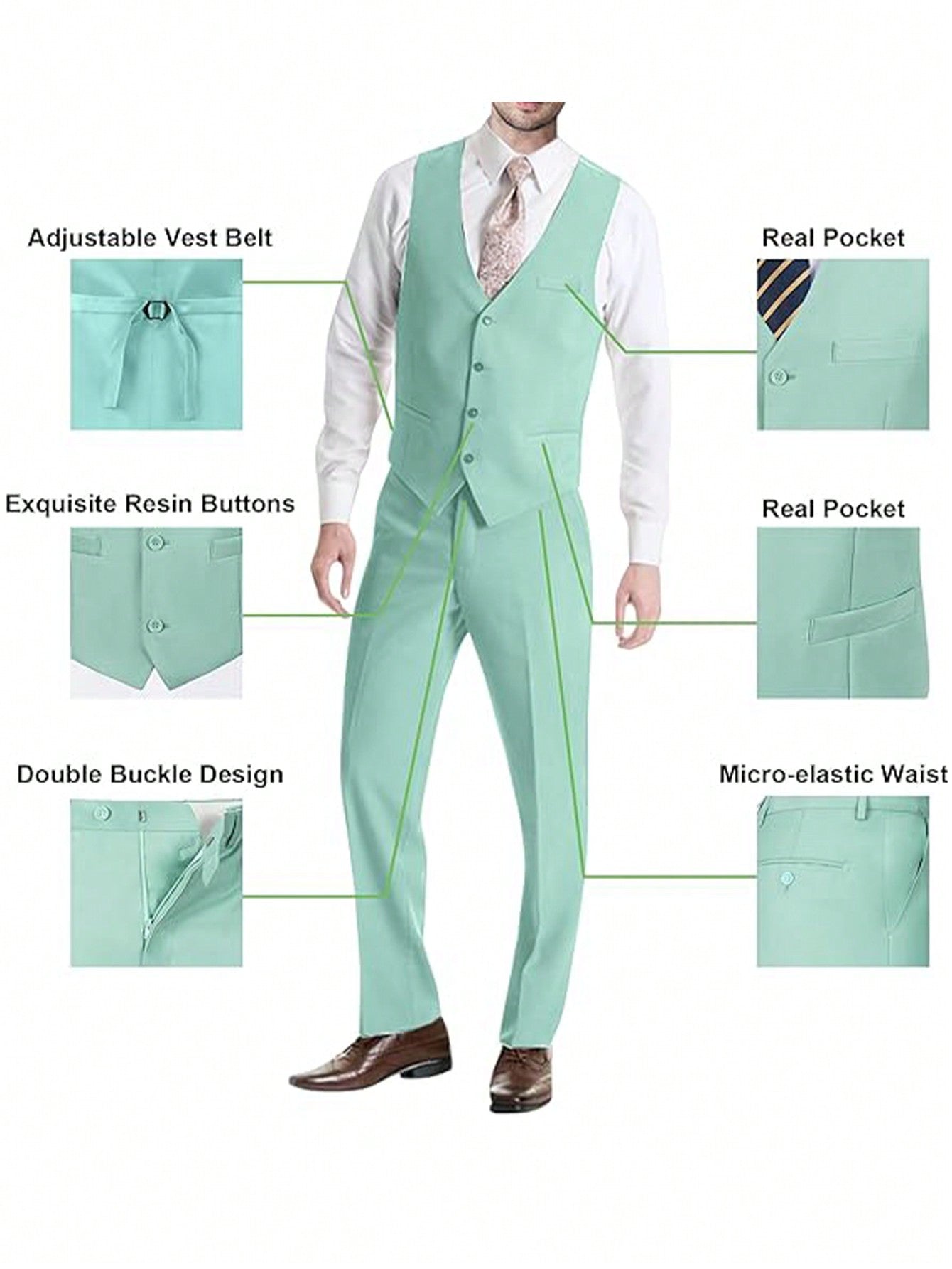 Adult Men's Three-Piece Suit Jacket Trousers Vest