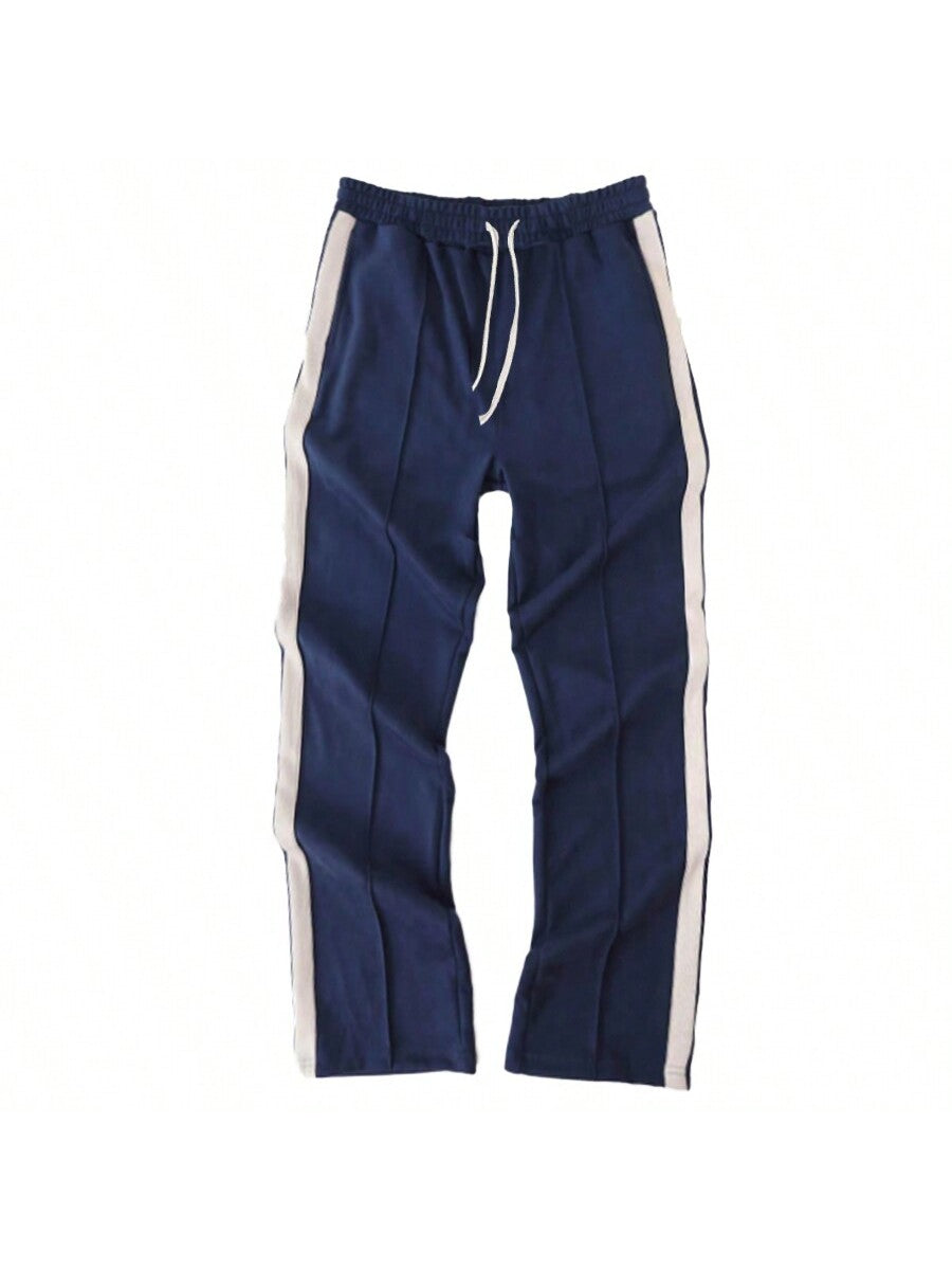 Mens Stripe Straight Flare Fit Sweat Pant Jogger With Contrast Panel College Ready