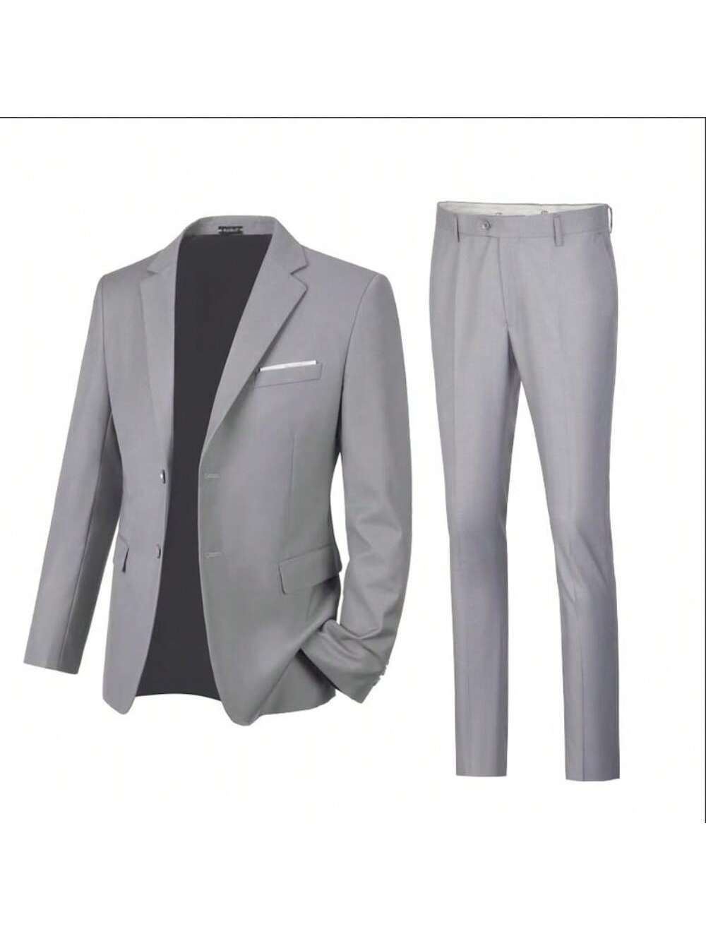 Men's 2 Piece Slim Fit Suit Set, Two Button Solid Jacket Pants With Suits For Men