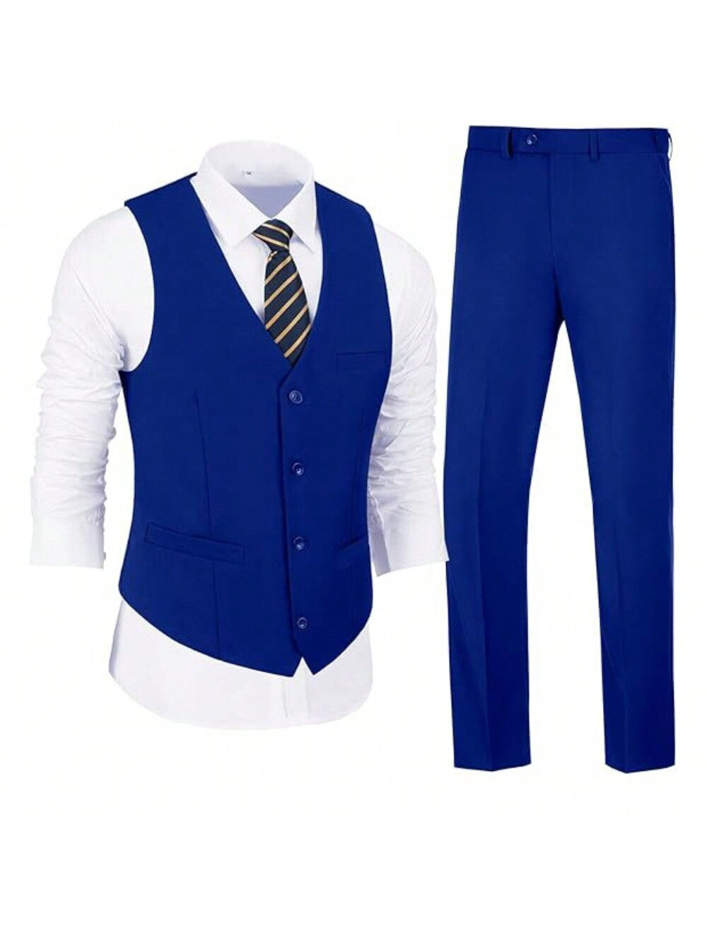 Men's 2 Piece Slim Fit Suit Set, Solid Vest And Pants Suit For Men