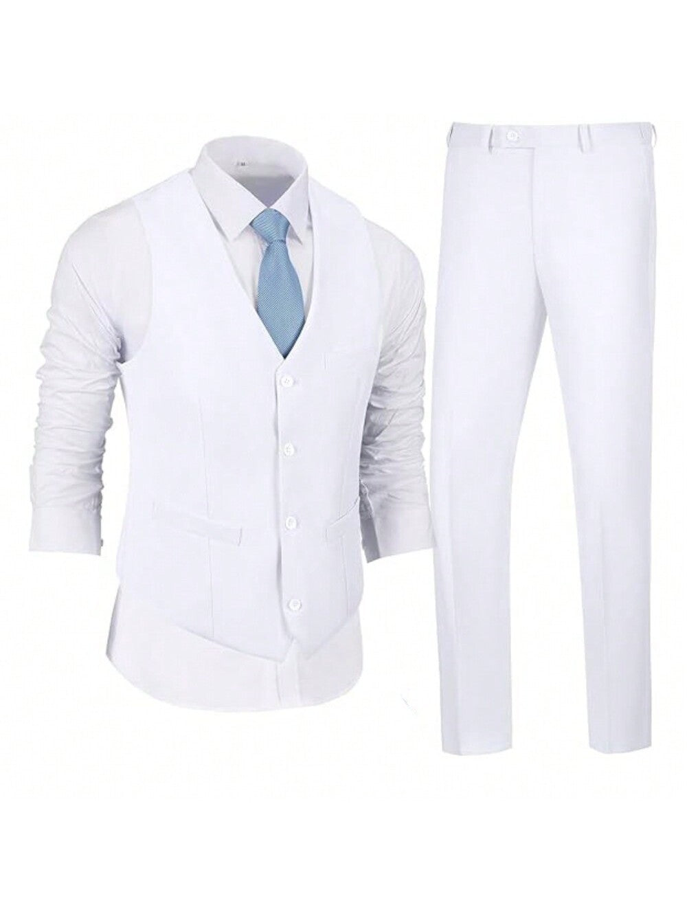 Men's 2 Piece Slim Fit Suit Set, Solid Vest And Pants Suit For Men