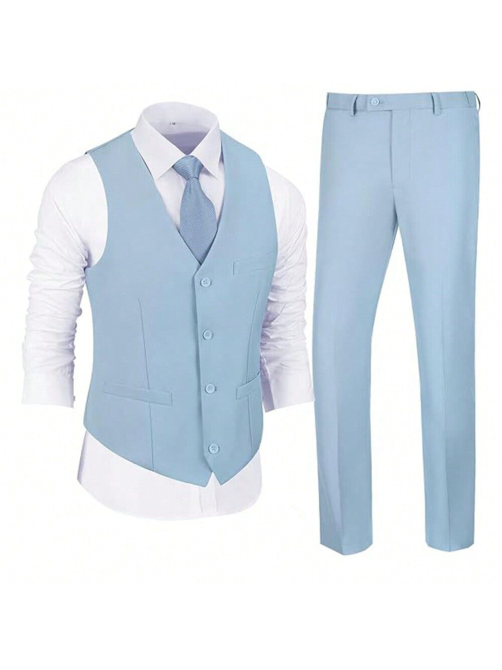 Men's 2 Piece Slim Fit Suit Set, Solid Vest And Pants Suit For Men