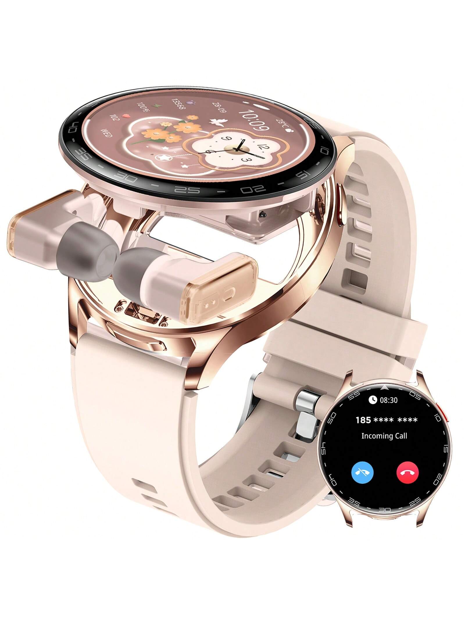 LinsonK 1pc Smart Watches For Women Men With Earbuds Bluetooth Call 1.39