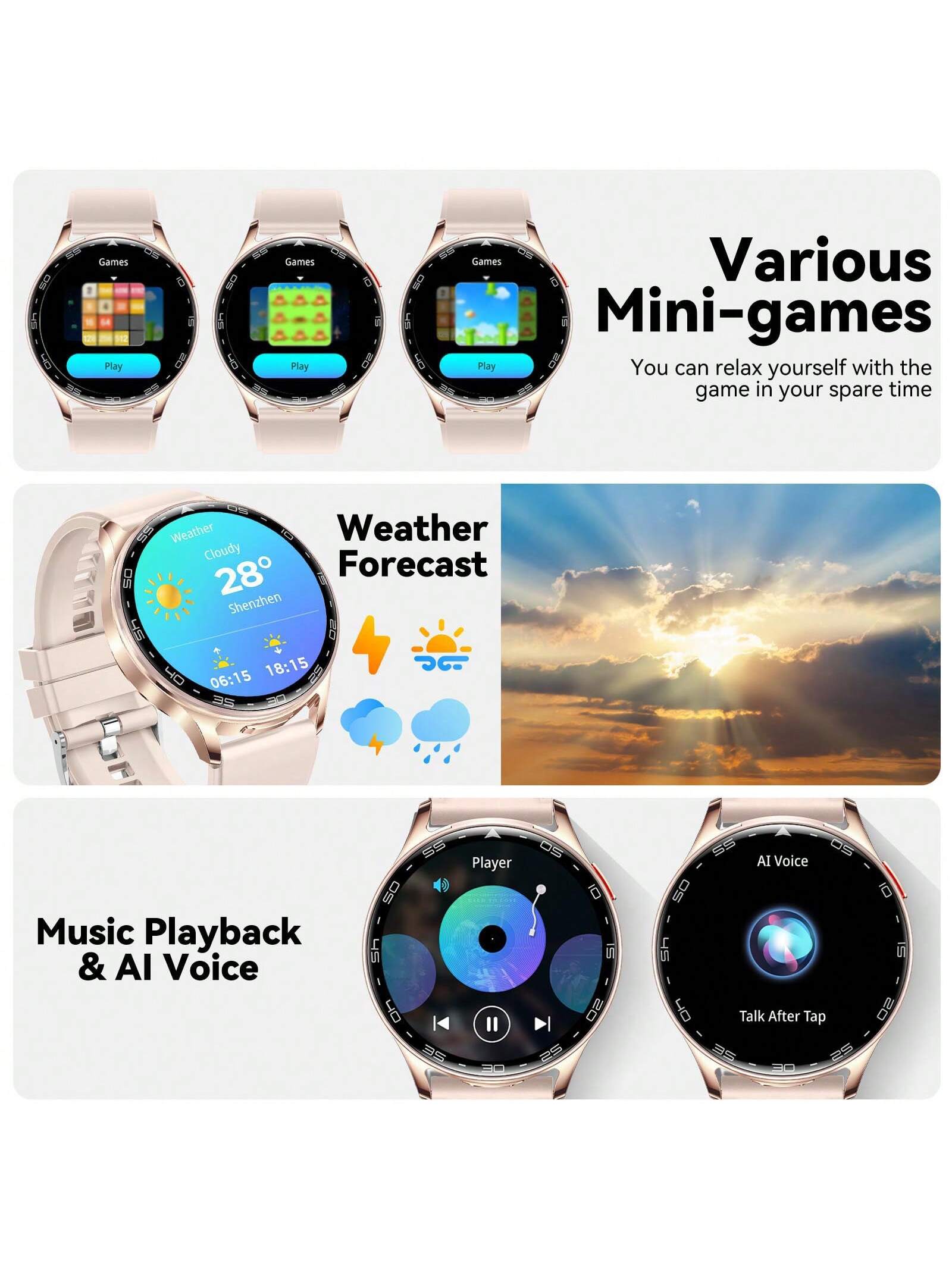 LinsonK 1pc Smart Watches For Women Men With Earbuds Bluetooth Call 1.39