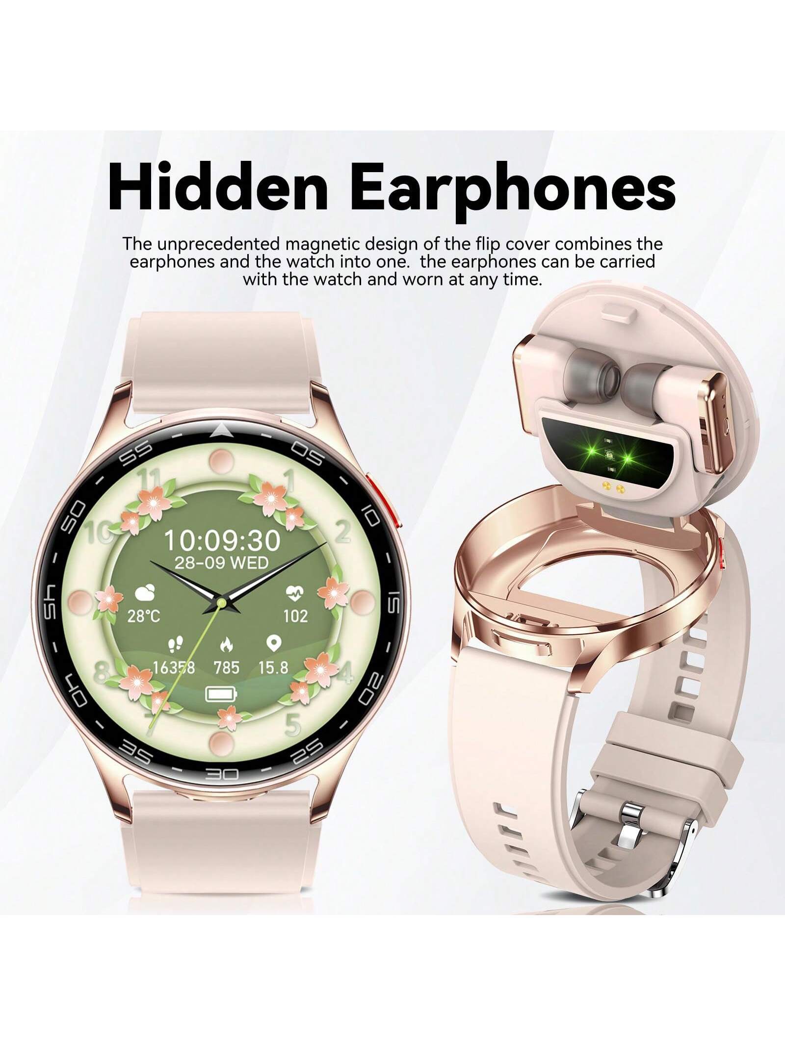 LinsonK 1pc Smart Watches For Women Men With Earbuds Bluetooth Call 1.39