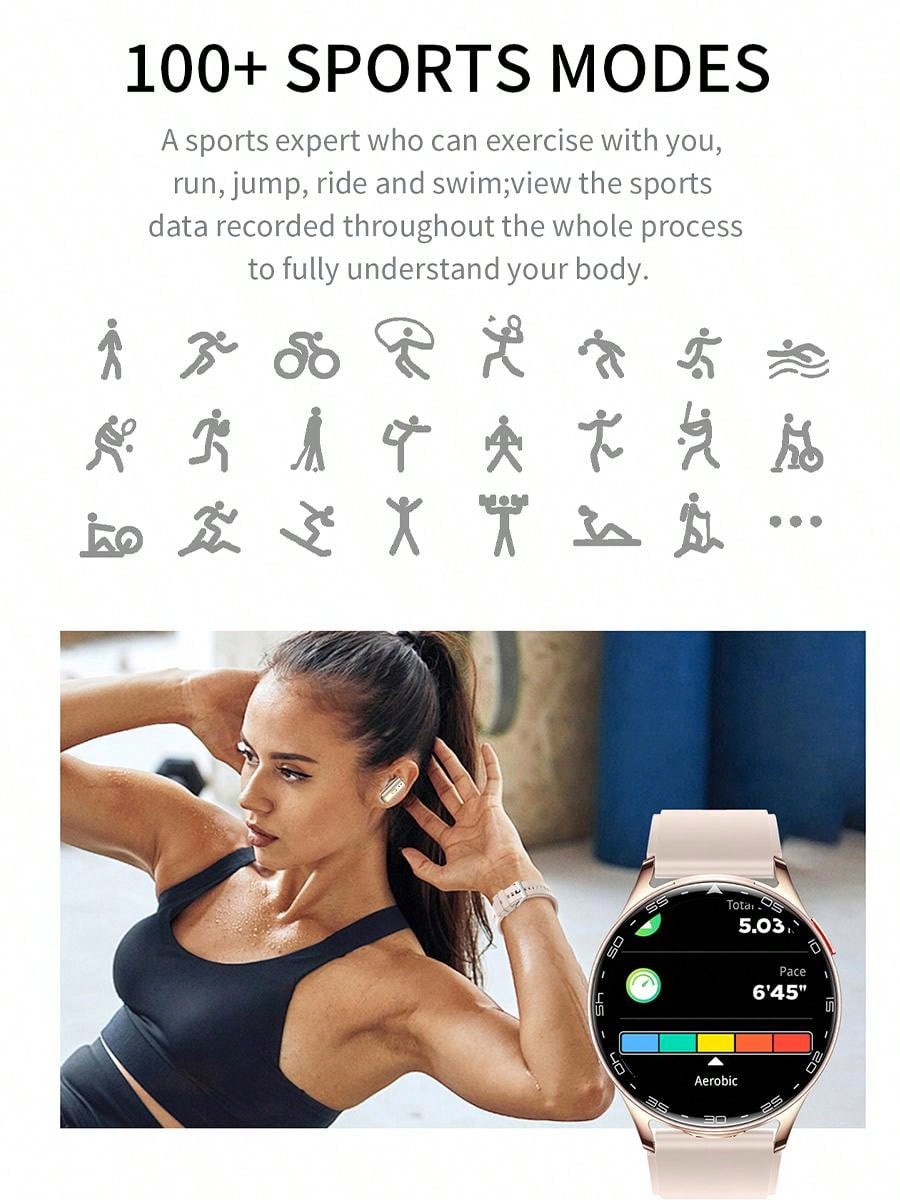 LinsonK 1pc Smart Watches For Women Men With Earbuds Bluetooth Call 1.39