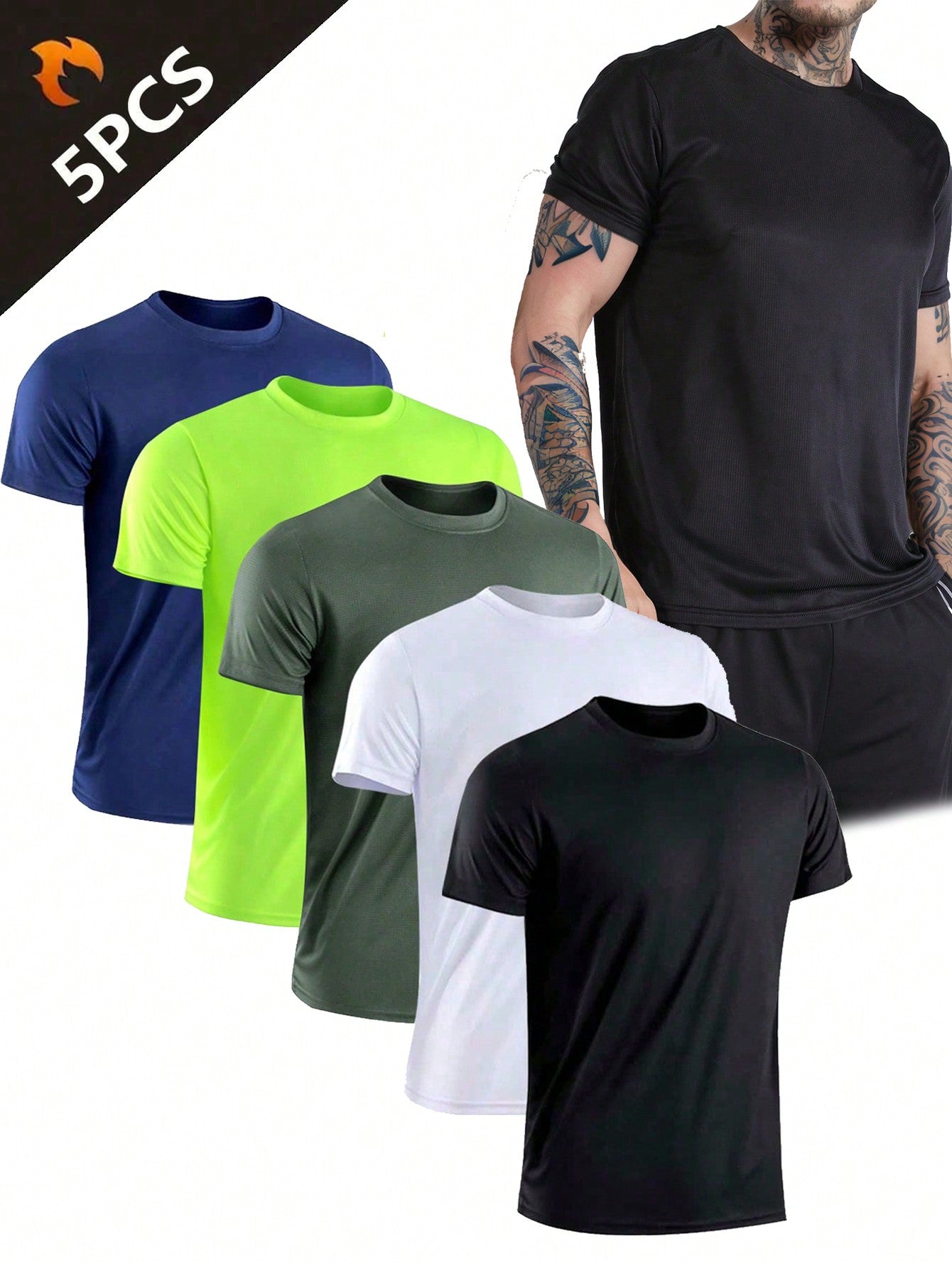 5PCS Boyfriend Style Men's Solid Color Ultralight Quick Dry Sport T-Shirt, Breathable Lightweight Top For Fitness Training Workout Running Gym Compression Shirt