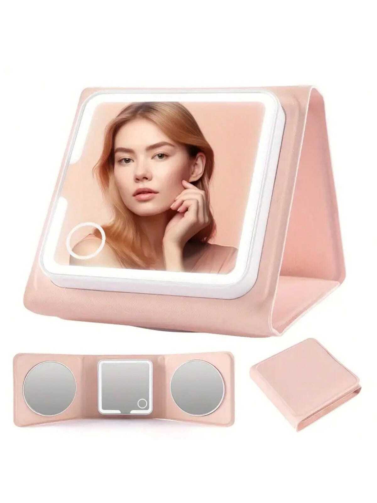 ZeeHoo Portable LED Makeup Mirror - Rechargeable Travel Mirror With 1x, 5x, 10x Magnification For On-The-Go Beauty, Adjustable Brightness, Compact And Lightweight Design For Easy Carrying And Touch-Up, Perfect For Home, Office, And Travel Use