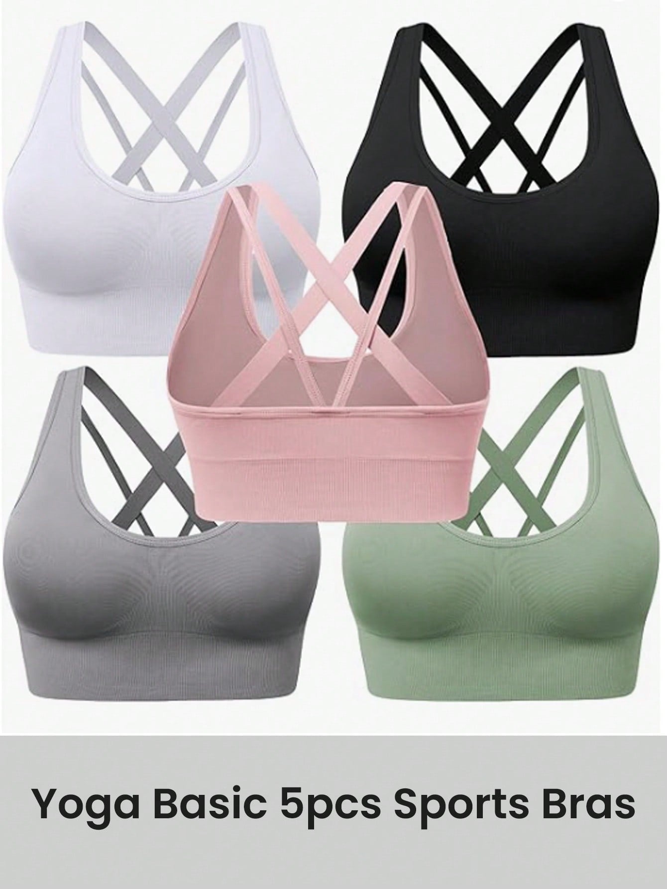 SHEIN Sport Studio Women Seamless Cross Back Sports Bra Sets