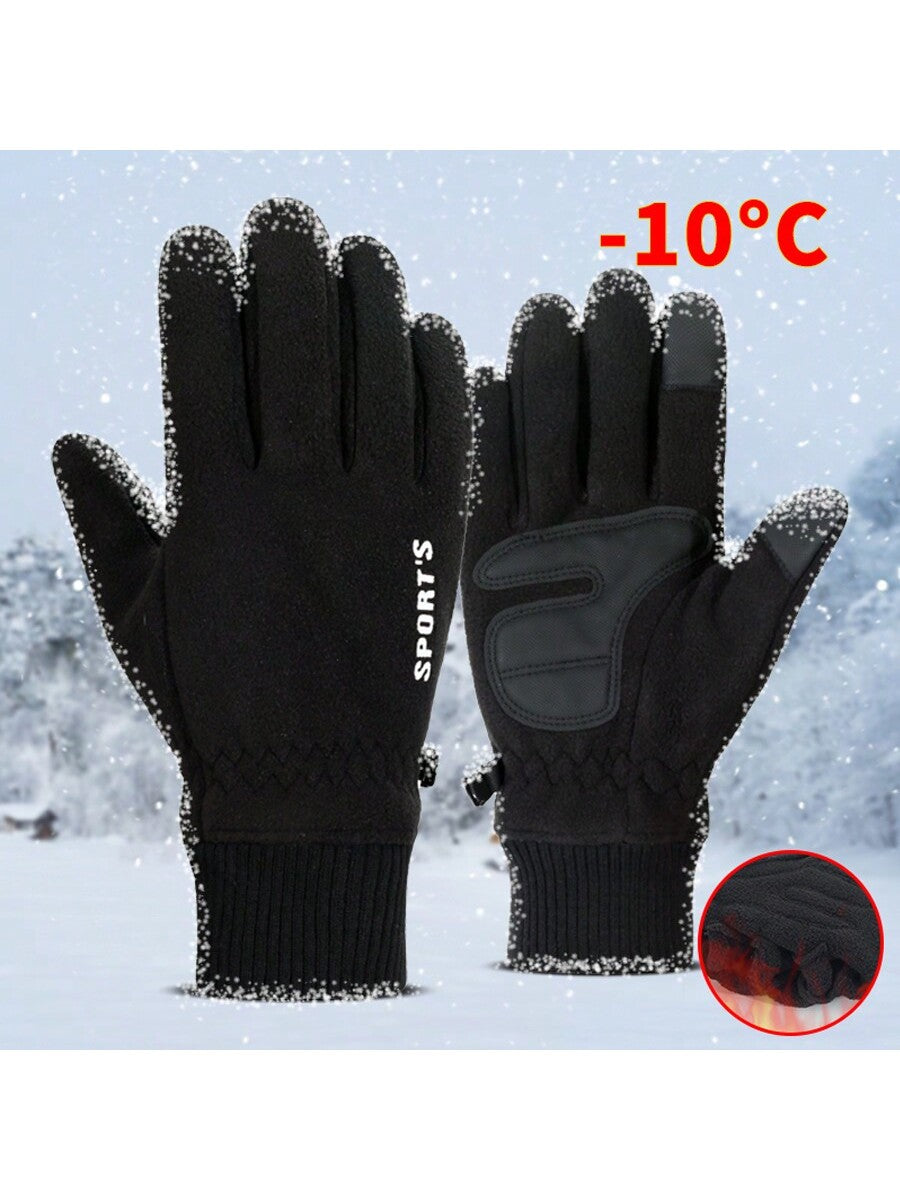 1pair Unisex Warm Thick Fleece Lined Windproof Touchscreen Gloves For Outdoor Sports, Winter Thermal, Winter Gloves, Hand Warmer, Ski Gloves, Snow Gloves