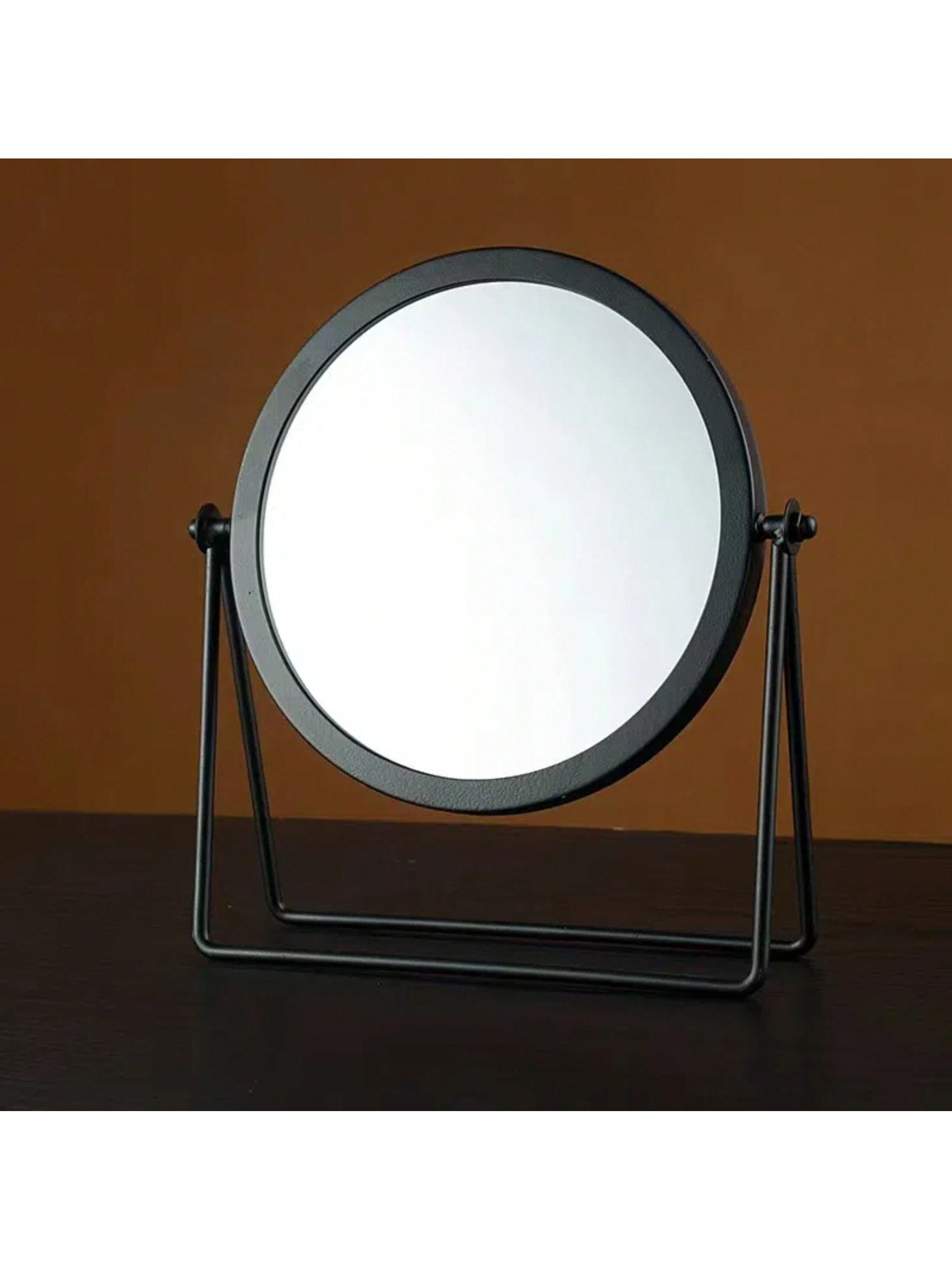 1pc Nordic Style Desktop Iron Vanity Mirror With Round Golden Frame, Modern