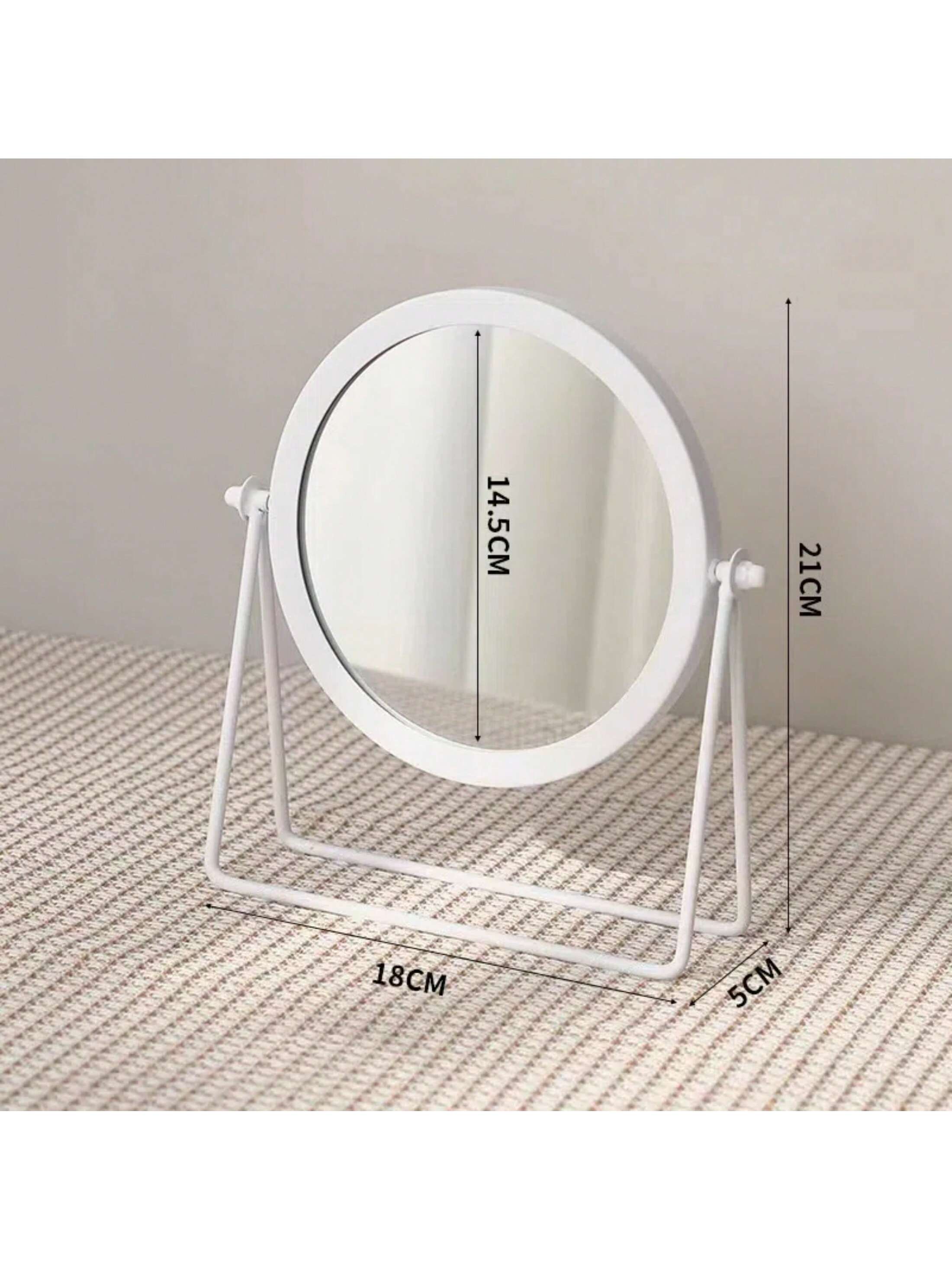 1pc Nordic Style Desktop Iron Vanity Mirror With Round Golden Frame, Modern