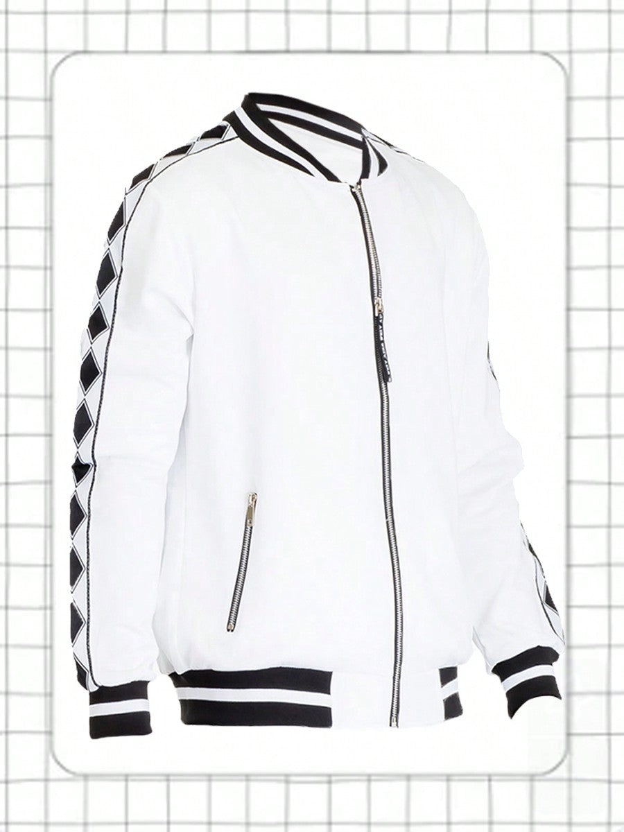 Mens Track Jacket Side Stripe Diamond Tape Zip Up Activewear Jacket