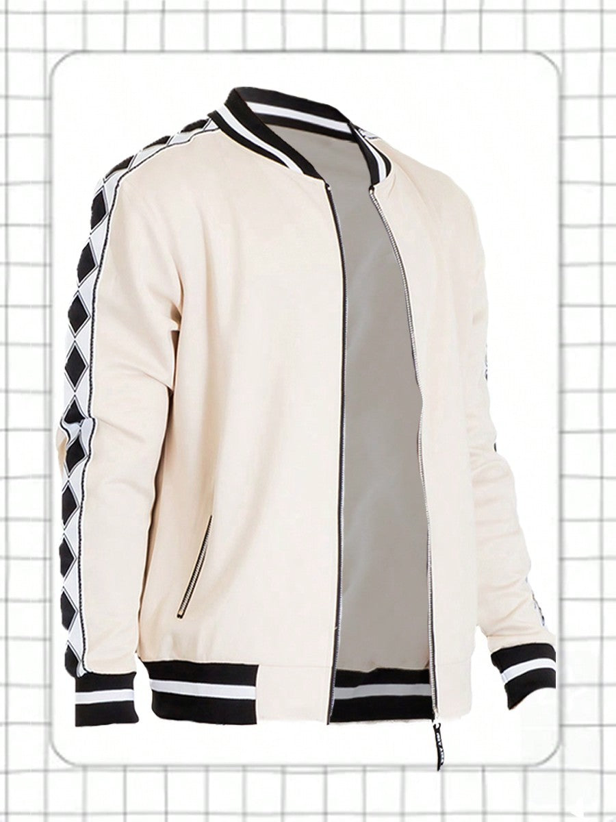 Mens Track Jacket Side Stripe Diamond Tape Zip Up Activewear Jacket