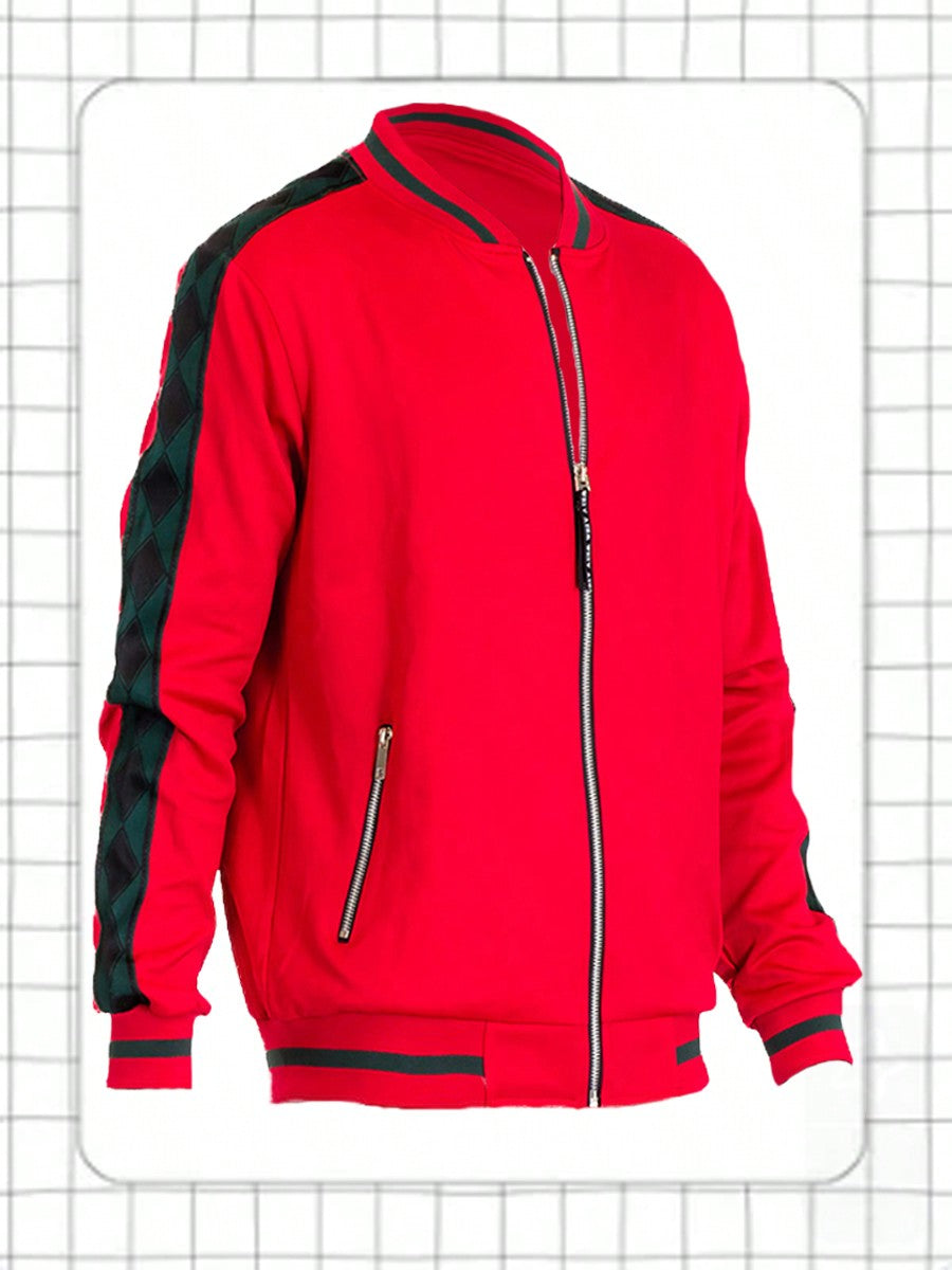 Mens Track Jacket Side Stripe Diamond Tape Zip Up Activewear Jacket