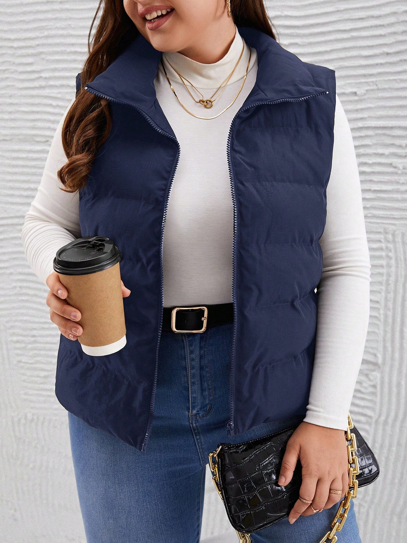 EMERY ROSE Plus Size Women Winter Solid Color Casual Padded Vest Thickened Down Jacket