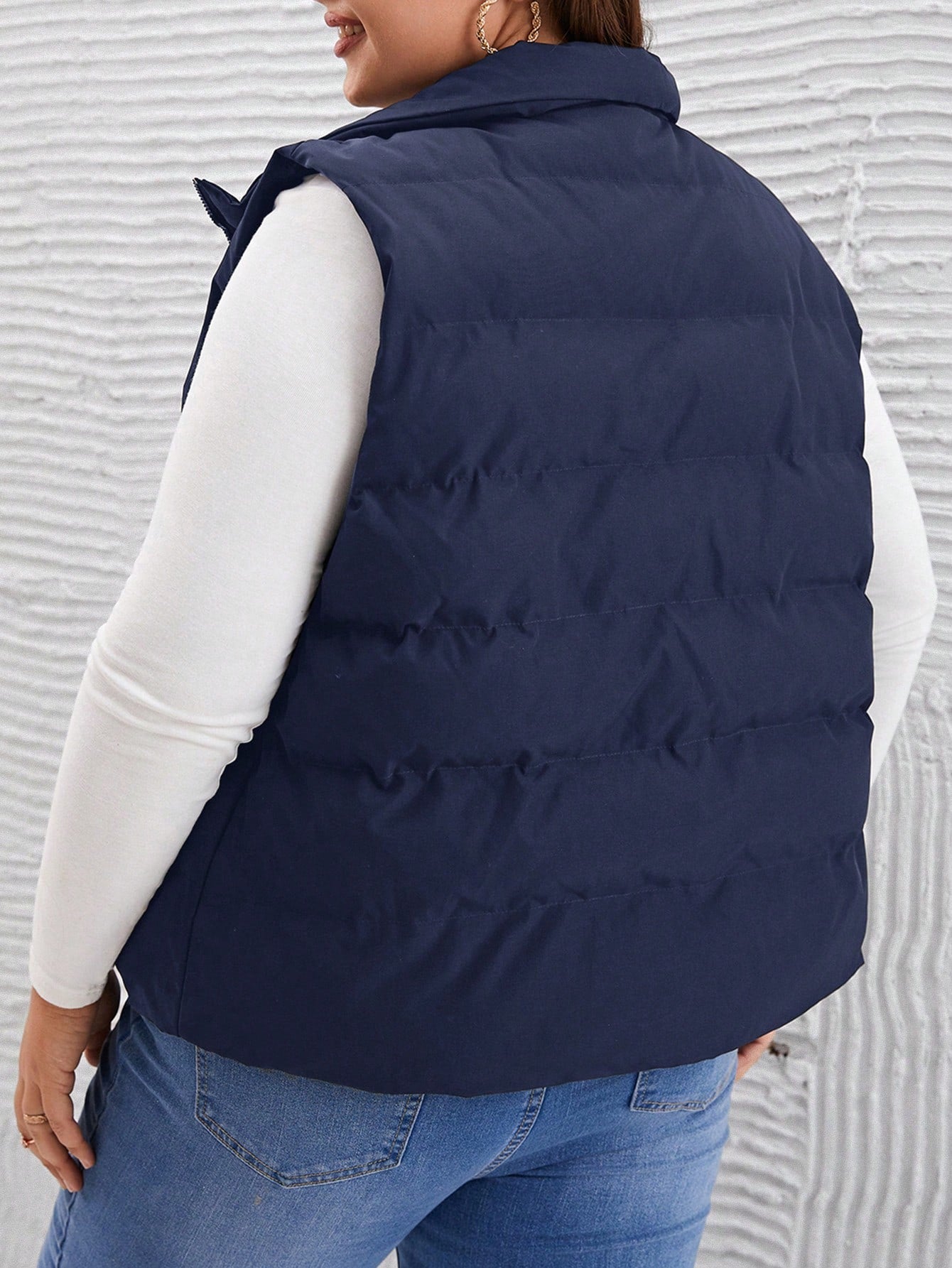 EMERY ROSE Plus Size Women Winter Solid Color Casual Padded Vest Thickened Down Jacket