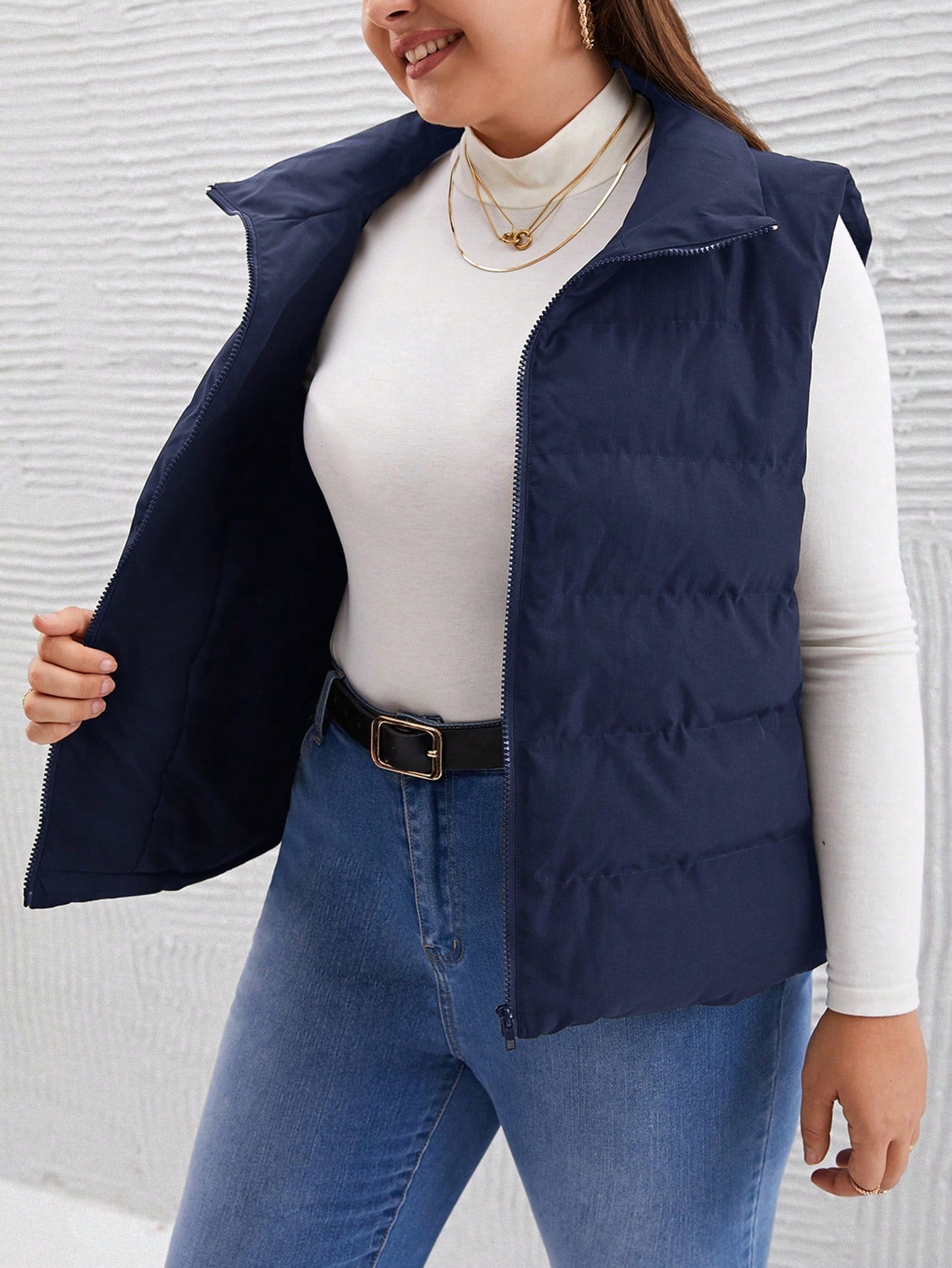 EMERY ROSE Plus Size Women Winter Solid Color Casual Padded Vest Thickened Down Jacket