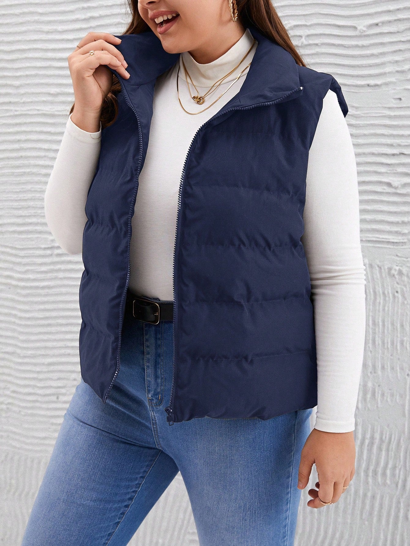 EMERY ROSE Plus Size Women Winter Solid Color Casual Padded Vest Thickened Down Jacket