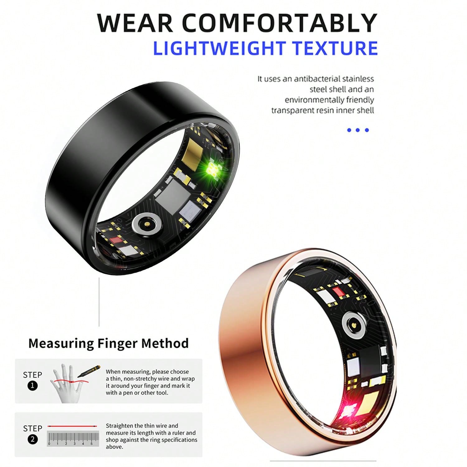 FERTO Smart Ring Fitness Tracker, Steps, Distance, Calories, Sleep Tracking, Exercise Monitoring, Compatible With IPhone Android, IP68 Waterproof, Smart Jewelry, Accessories, Gift For Women Men