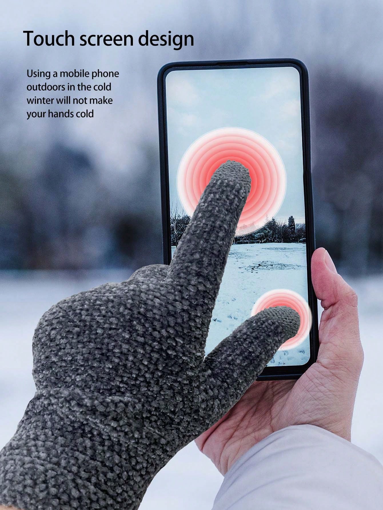 1 Pair Unisex Winter Gloves - Upgraded Touchscreen Finger Design, Warm Knitted Gloves For Cold Weather, Running, Driving - Fashionable Thick