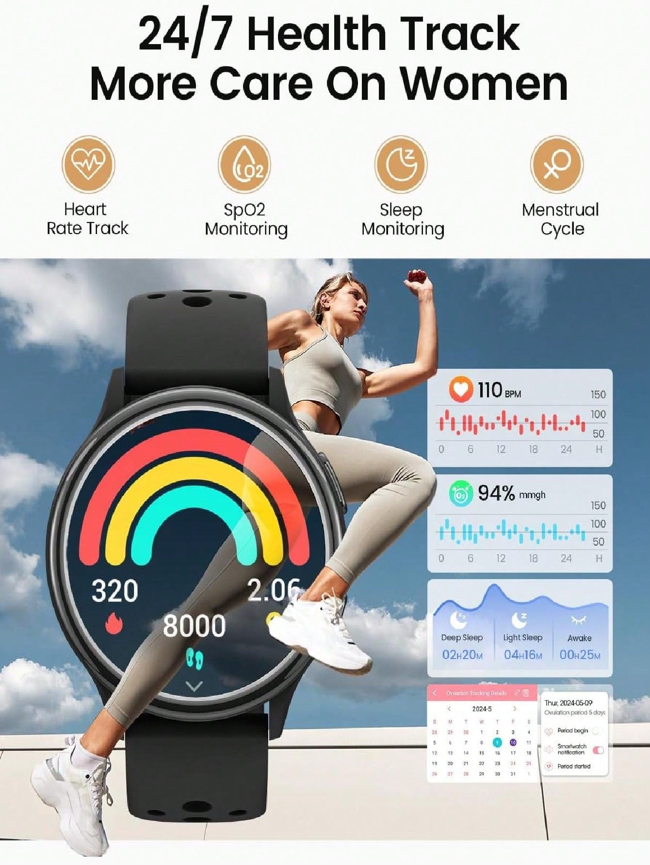 Little Meatball Smart Watches For Women [400 Watch Faces/Calls/Female Health], 1.27