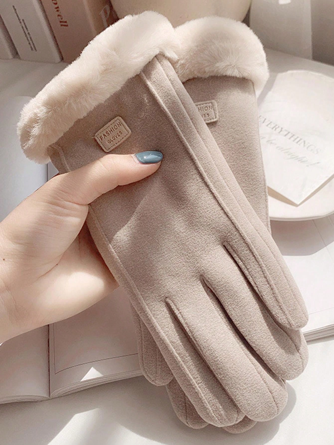 Wool Patchwork Fluffy Five-Finger Warm Thick Minimalist Gloves