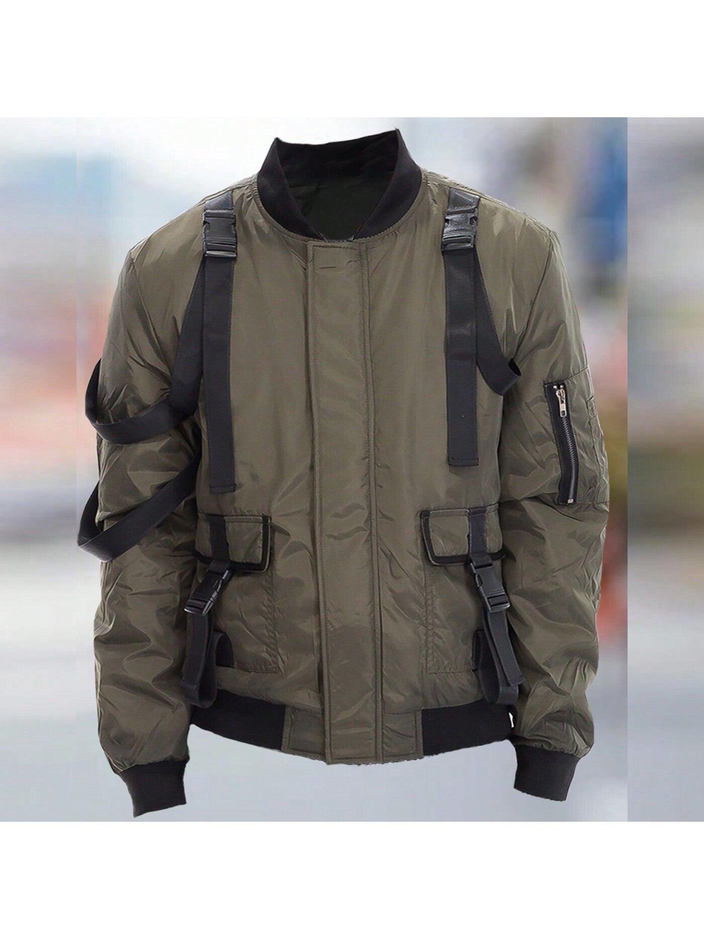 Mens Tactical Zip Up Bomber Jacket Streetwear Padded Outerwear Zip Up Coat