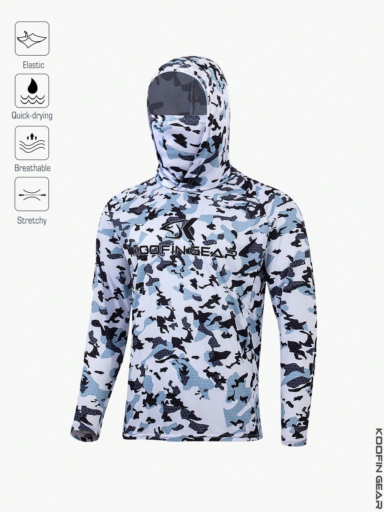 Boyfriend Style Men's High Performance Blue Camouflage Hoodie Fishing Shirt With Mask Long Sleeve Fishing Wear Uv Protection Quick Dry Jersey Clothes Lightweight Breathable Fabric